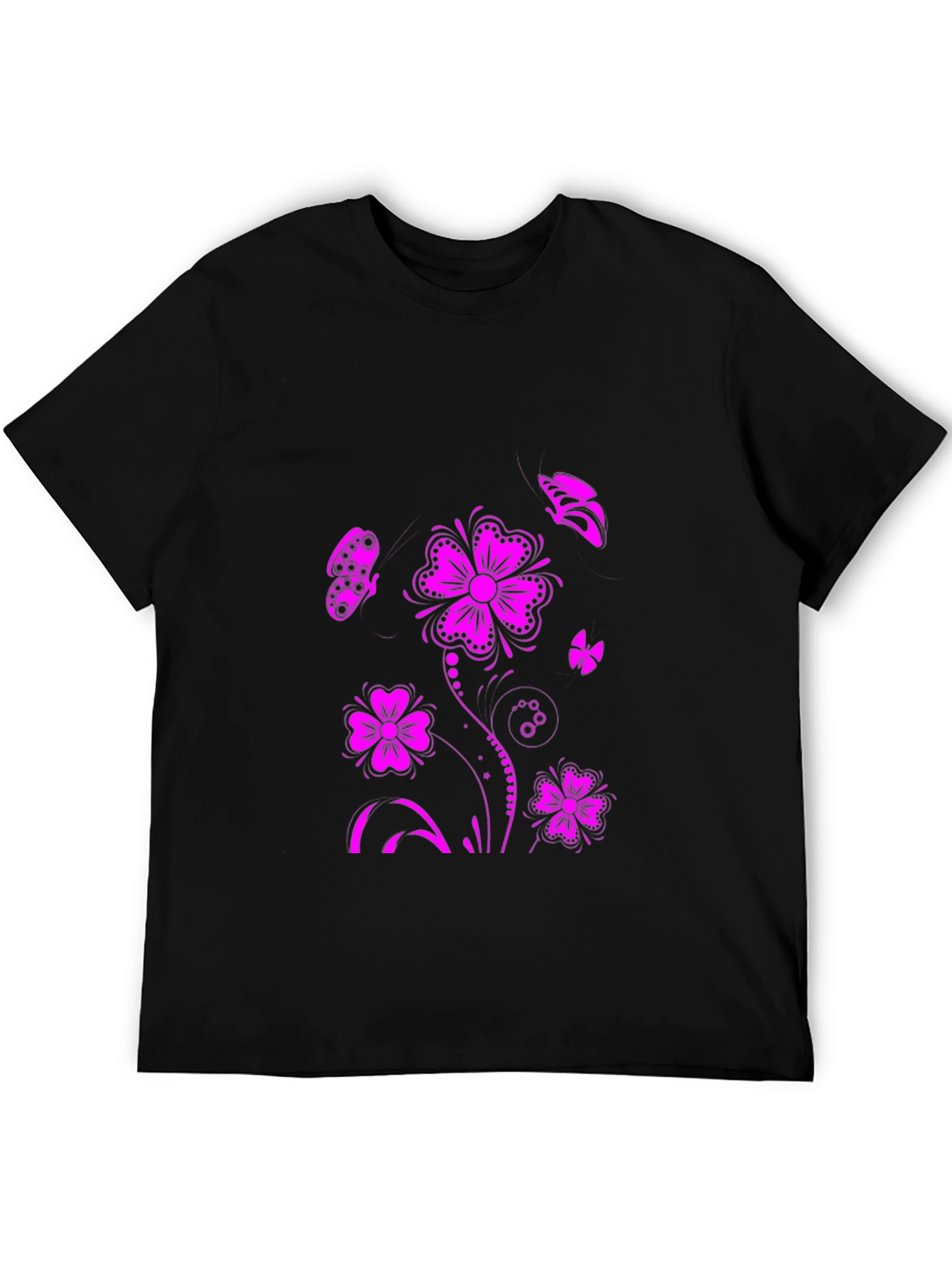 Floral Butterfly Graphic T-Shirt - Black