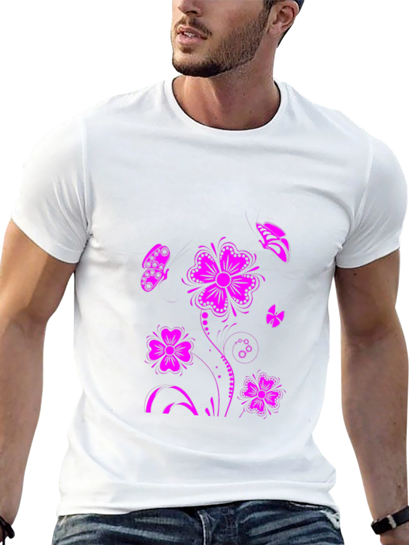 Floral Butterfly Graphic T-Shirt - Black