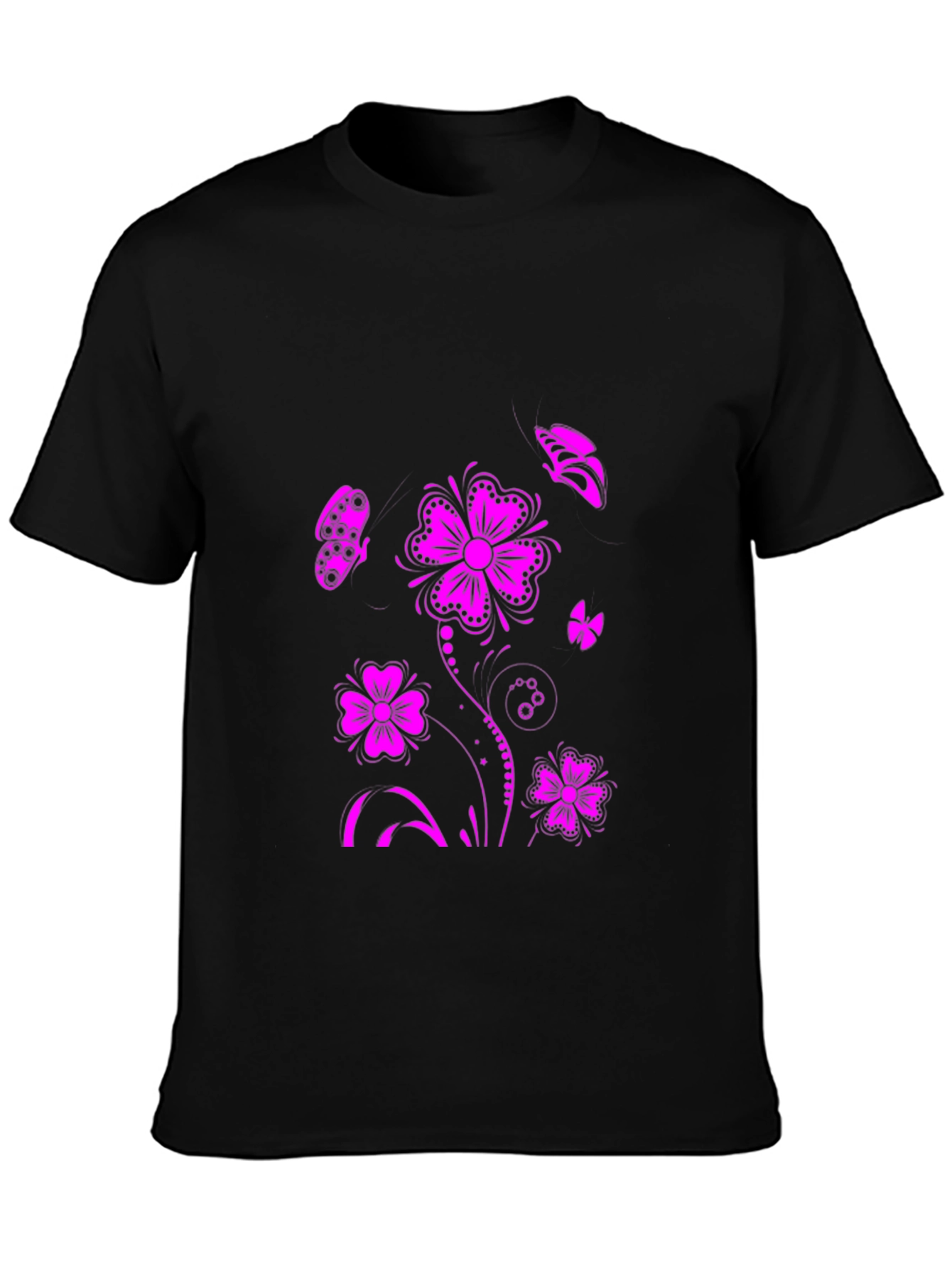 Floral Butterfly Graphic T-Shirt - Black