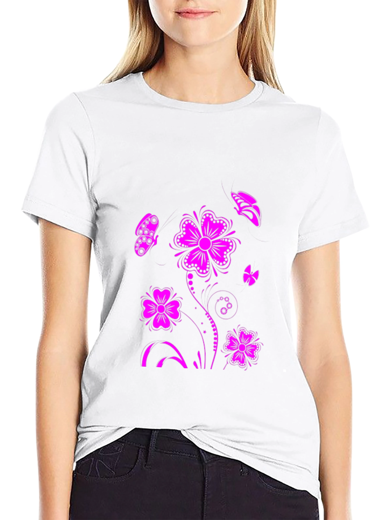 Floral Butterfly Graphic T-Shirt - Black