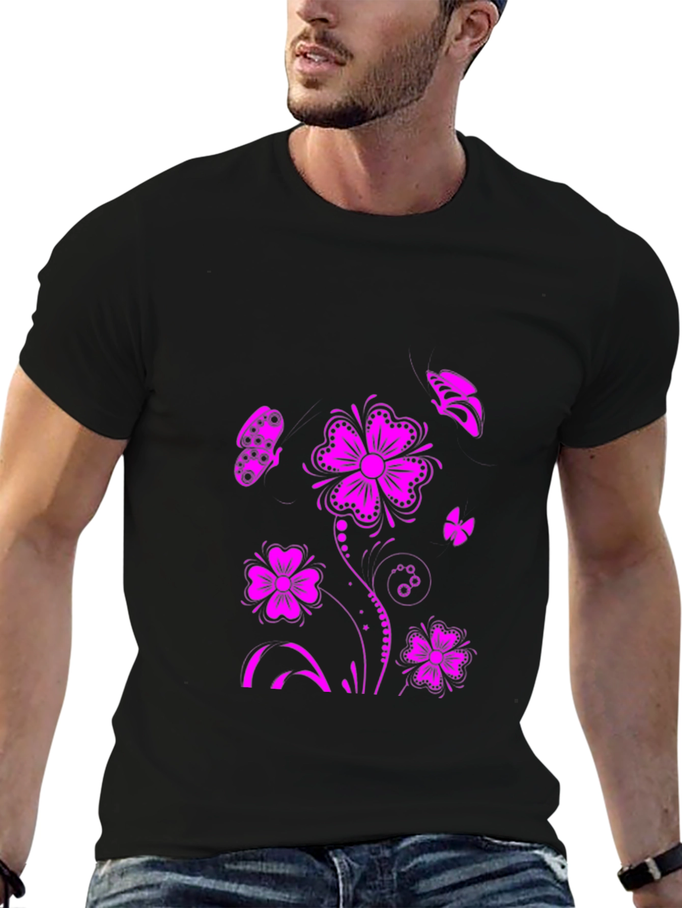 Floral Butterfly Graphic T-Shirt - Black