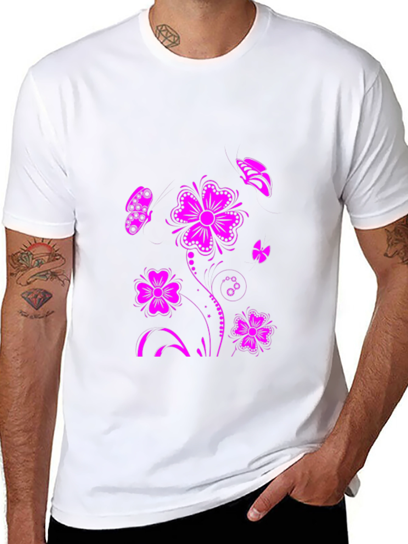 Floral Butterfly Graphic T-Shirt - Black