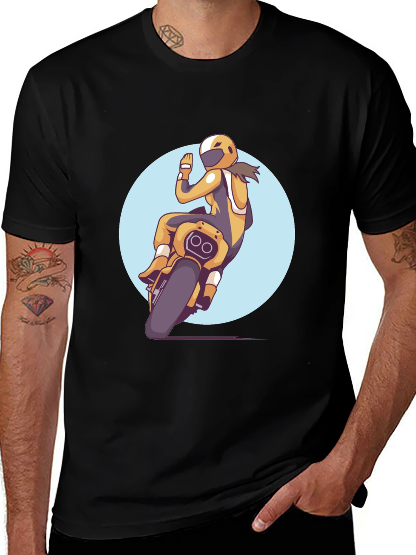 Motorcycle Rider Graphic Tee - Black Casual T-Shirt