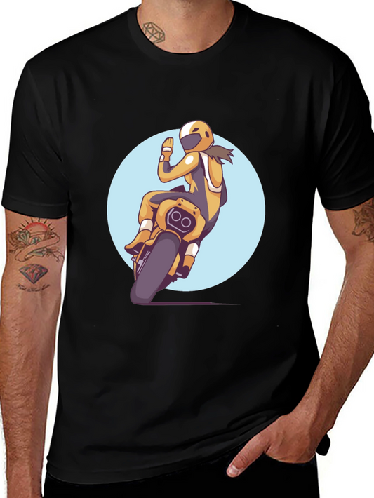 Motorcycle Rider Graphic Tee - Black Casual T-Shirt