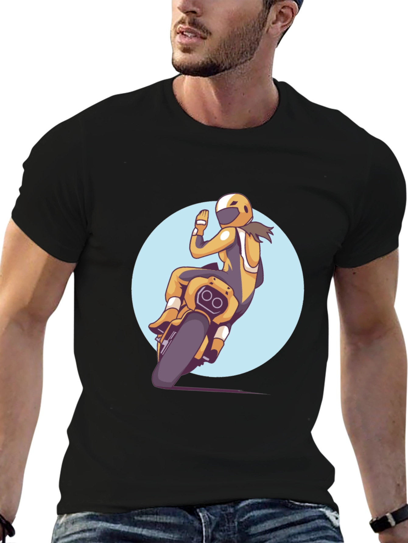 Motorcycle Rider Graphic Tee - Black Casual T-Shirt