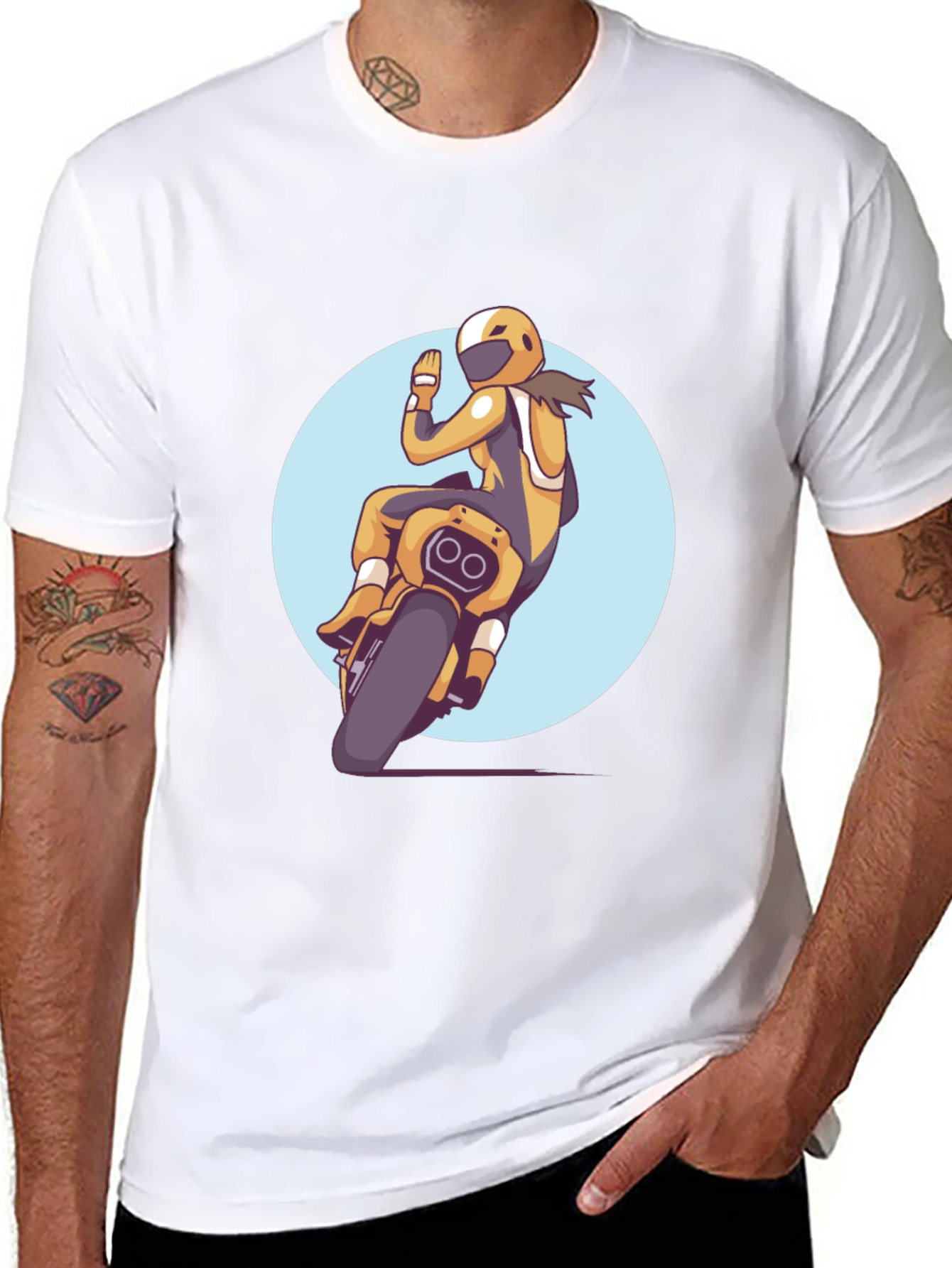 Motorcycle Rider Graphic Tee - Black Casual T-Shirt