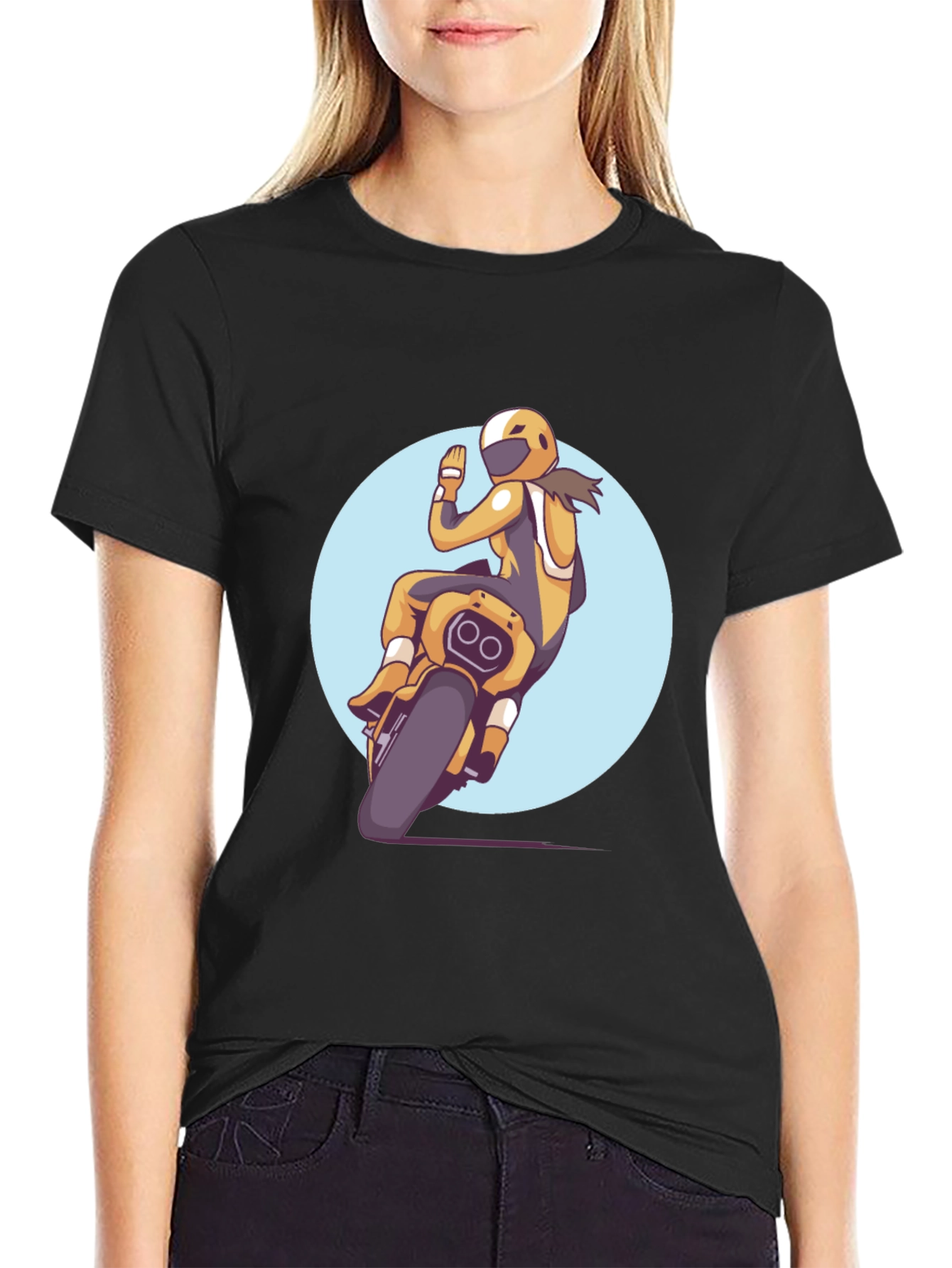 Motorcycle Rider Graphic Tee - Black Casual T-Shirt