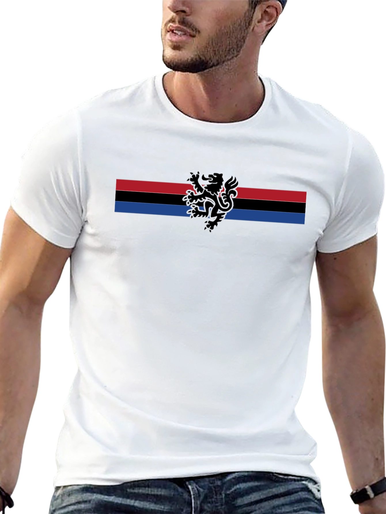 Striped Lion Graphic Tee - Mens Black T-Shirt