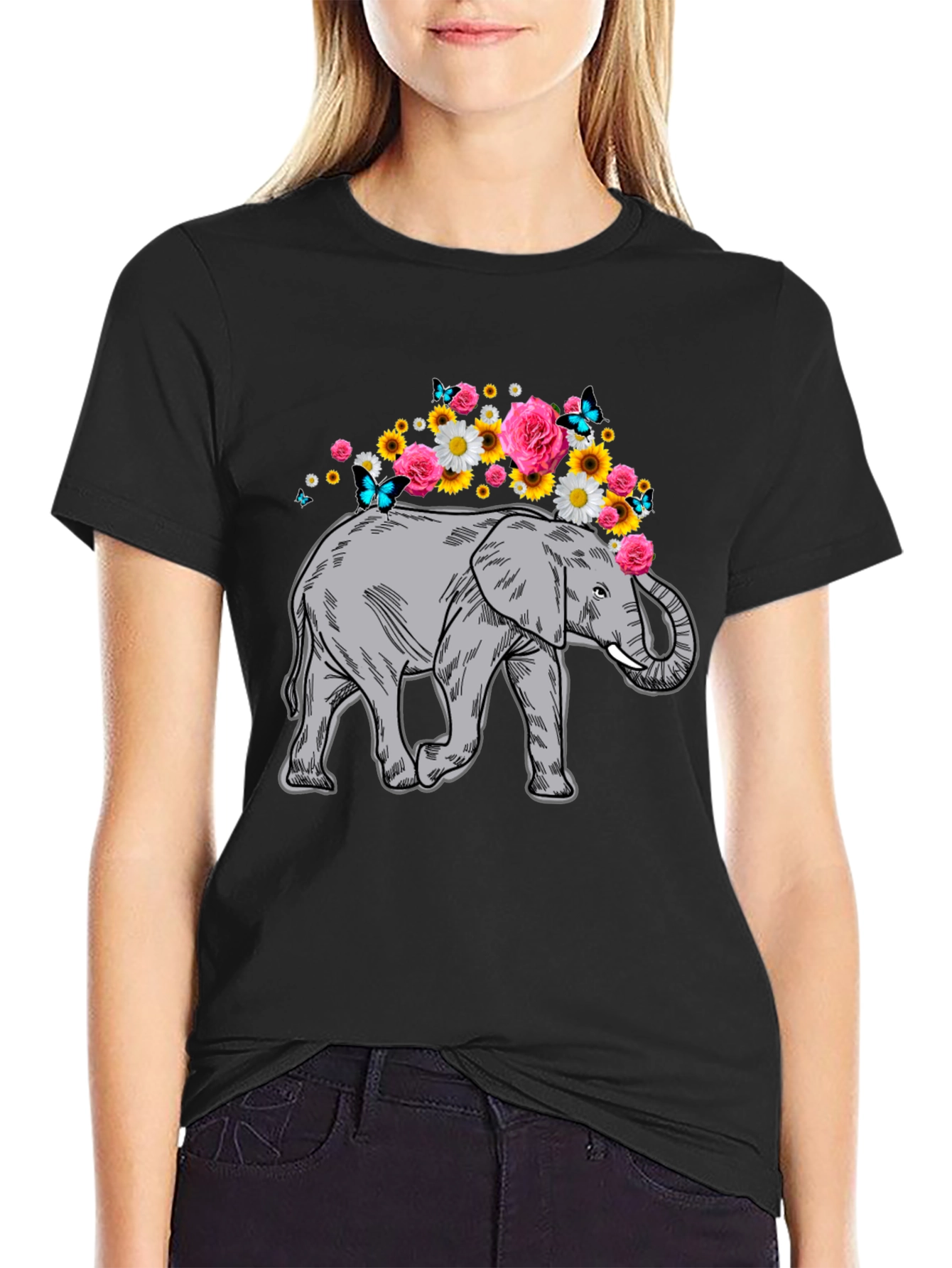 Elephant Floral Crown Graphic Tee