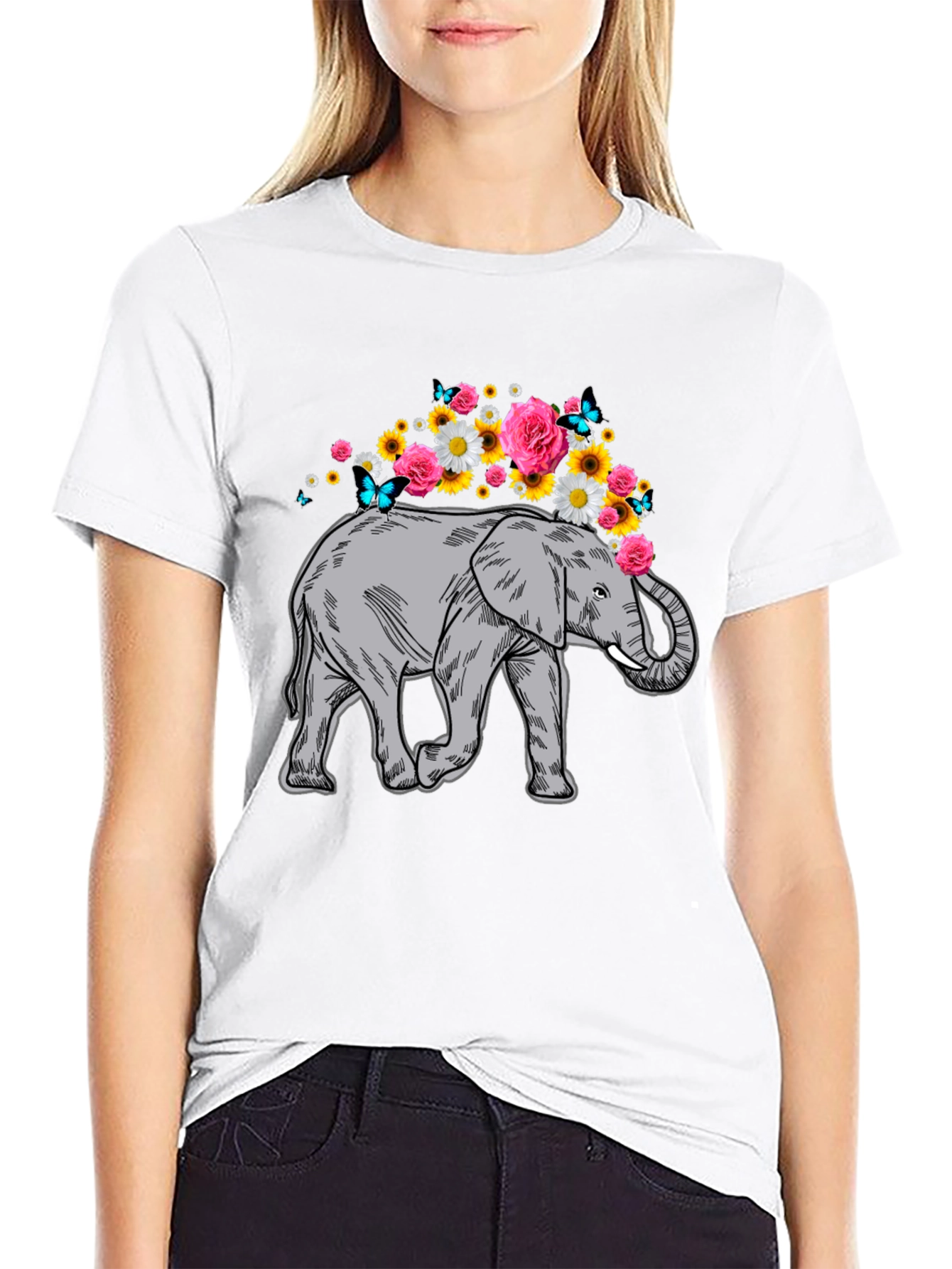 Elephant Floral Crown Graphic Tee