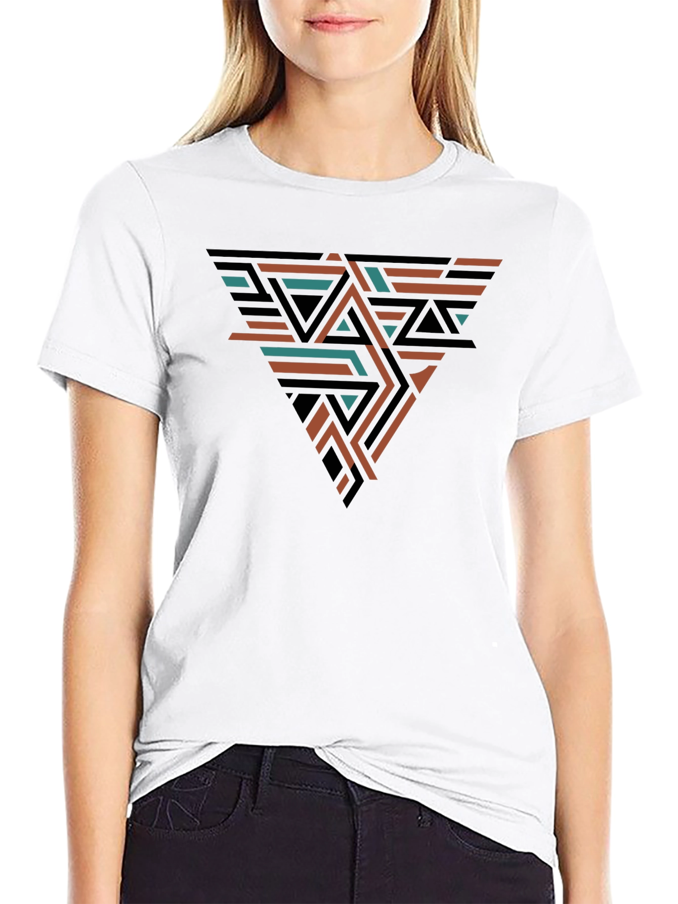Geometric Triangle Design Black T-Shirt