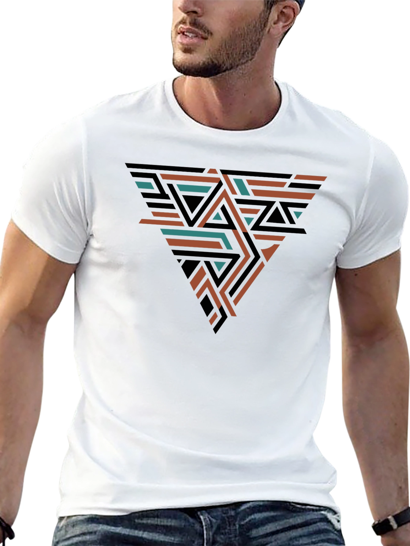 Geometric Triangle Design Black T-Shirt