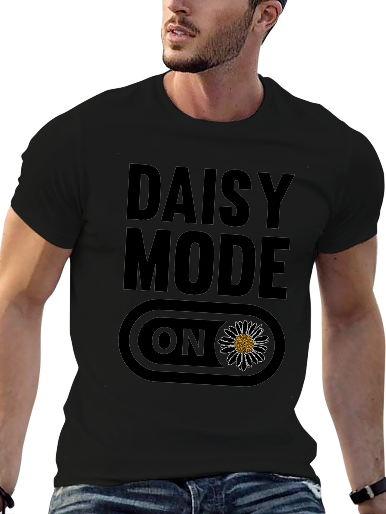 Daisy Mode ON Graphic T-Shirt - Black Casual Tee