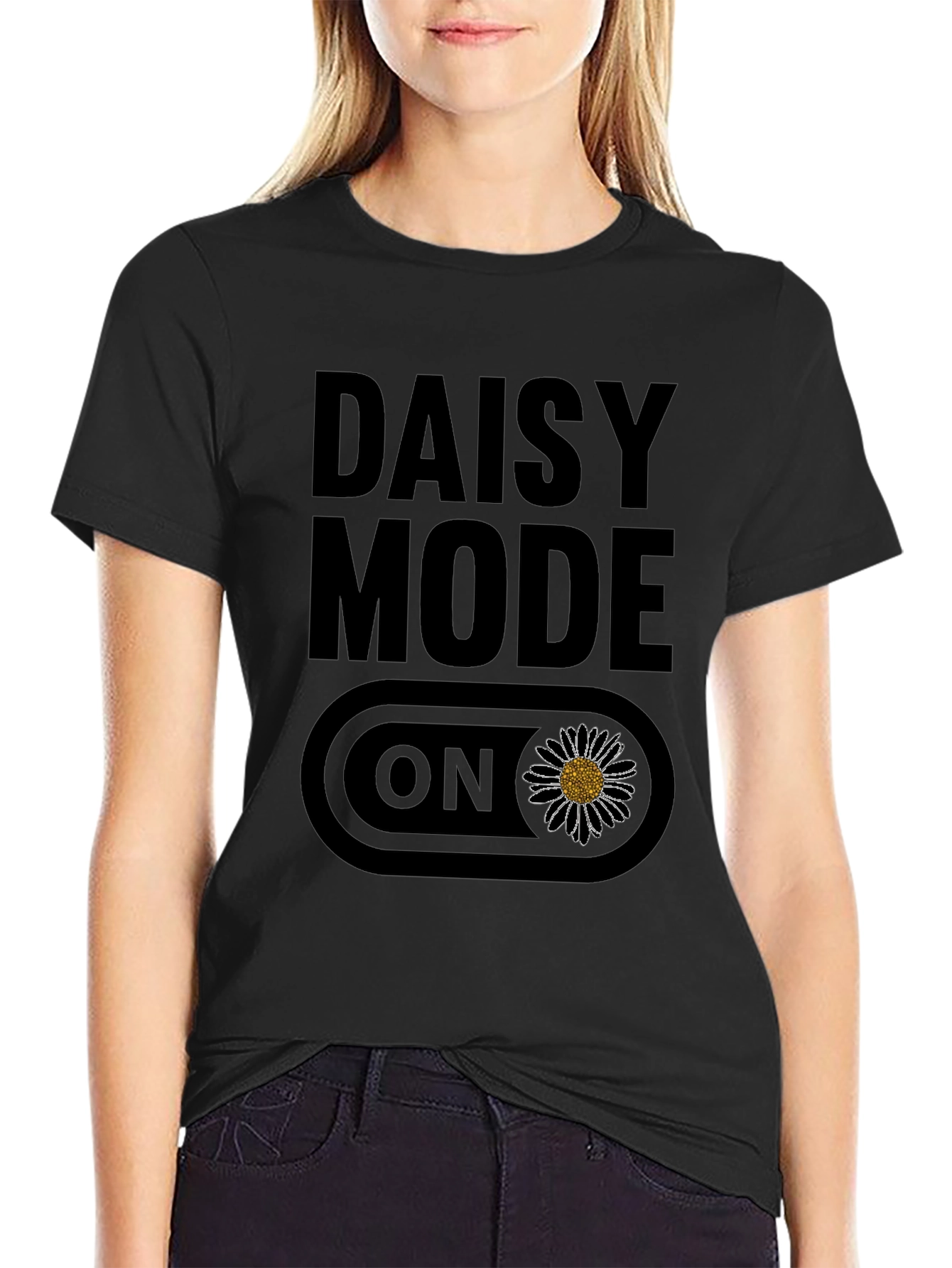 Daisy Mode ON Graphic T-Shirt - Black Casual Tee