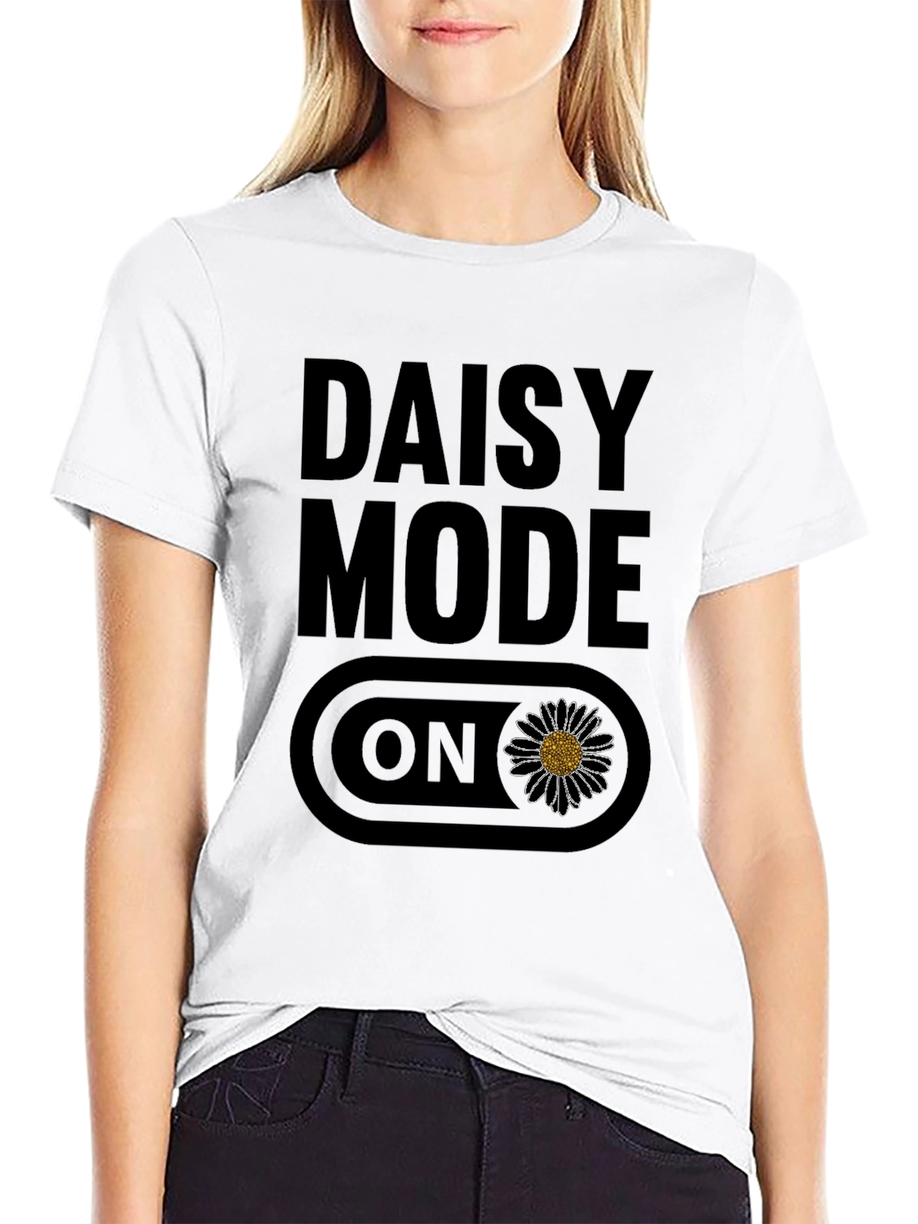 Daisy Mode ON Graphic T-Shirt - Black Casual Tee