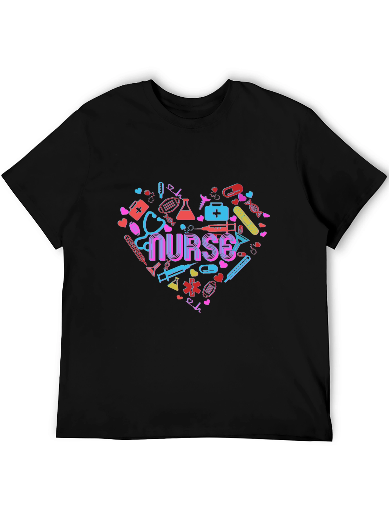 Heart Nurse Graphic Tee Black T-Shirt Healthcare Apparel