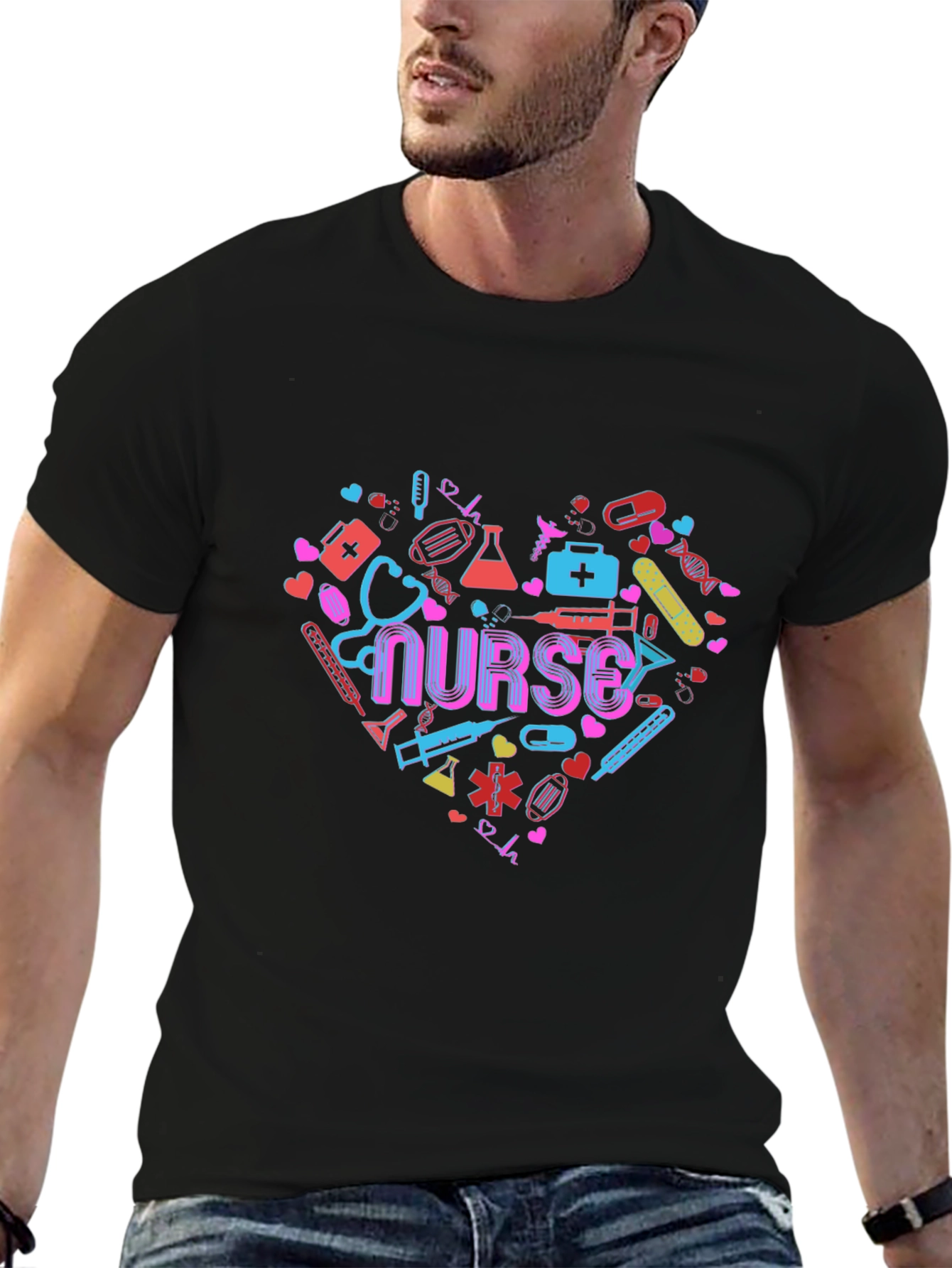 Heart Nurse Graphic Tee Black T-Shirt Healthcare Apparel
