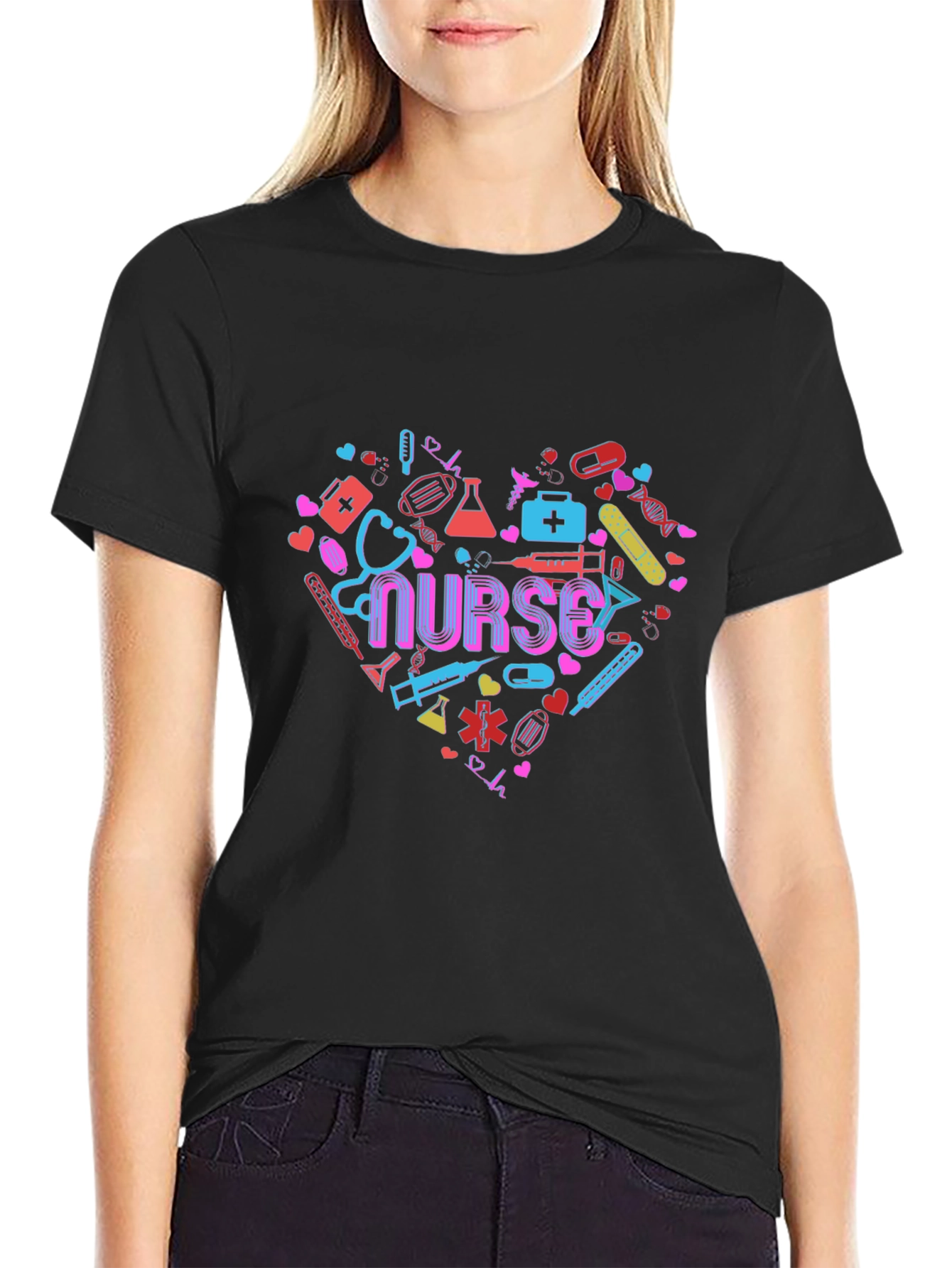 Heart Nurse Graphic Tee Black T-Shirt Healthcare Apparel