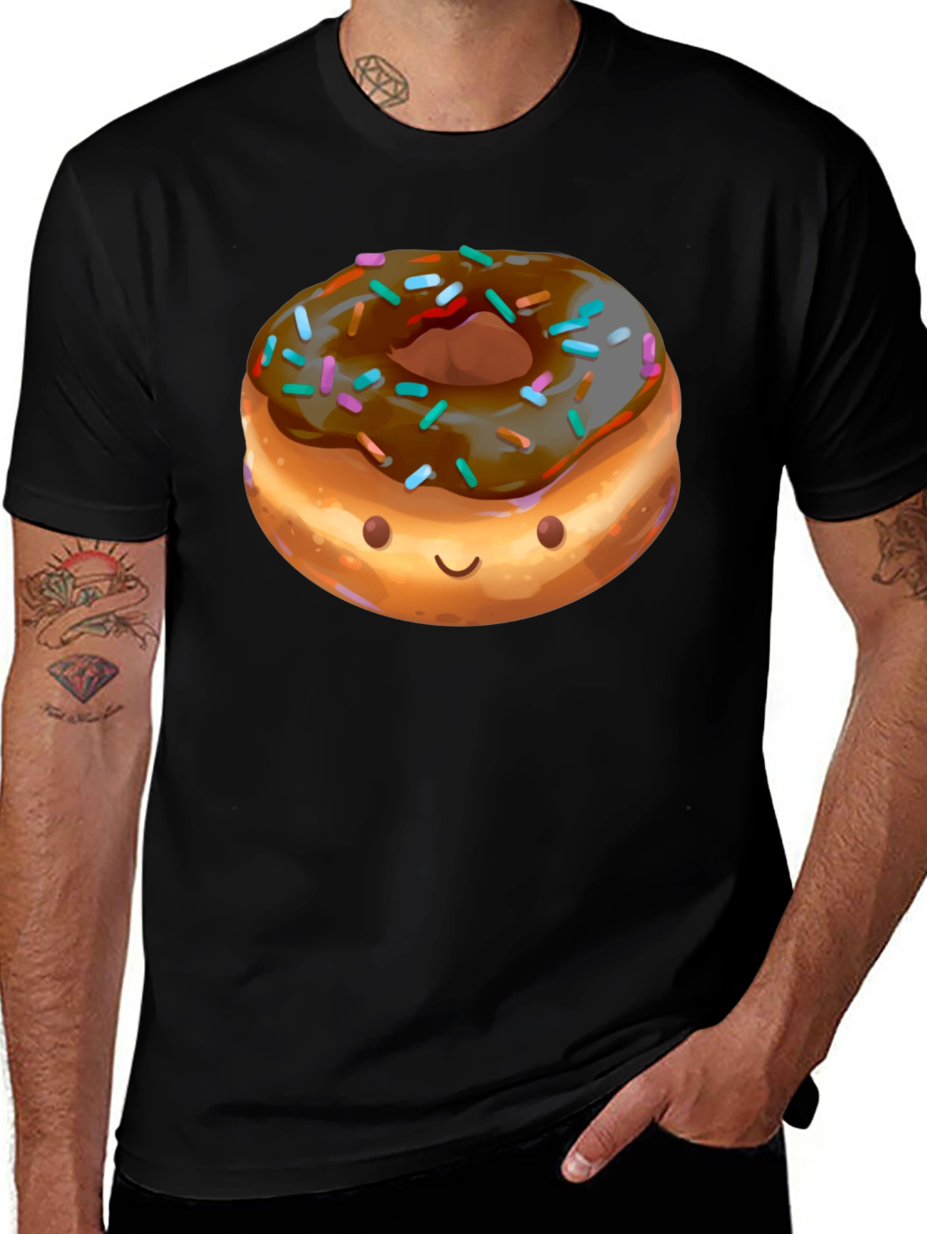 Funny Donut Graphic Black T-Shirt