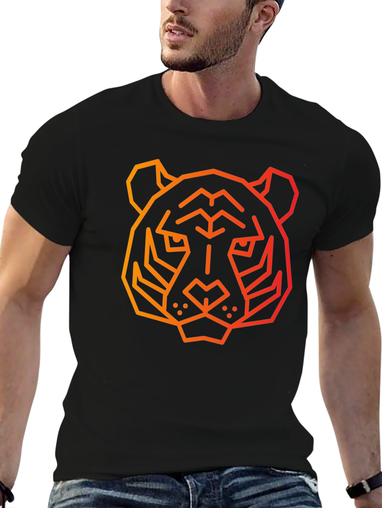 Geometric Tiger Graphic Tee - Black