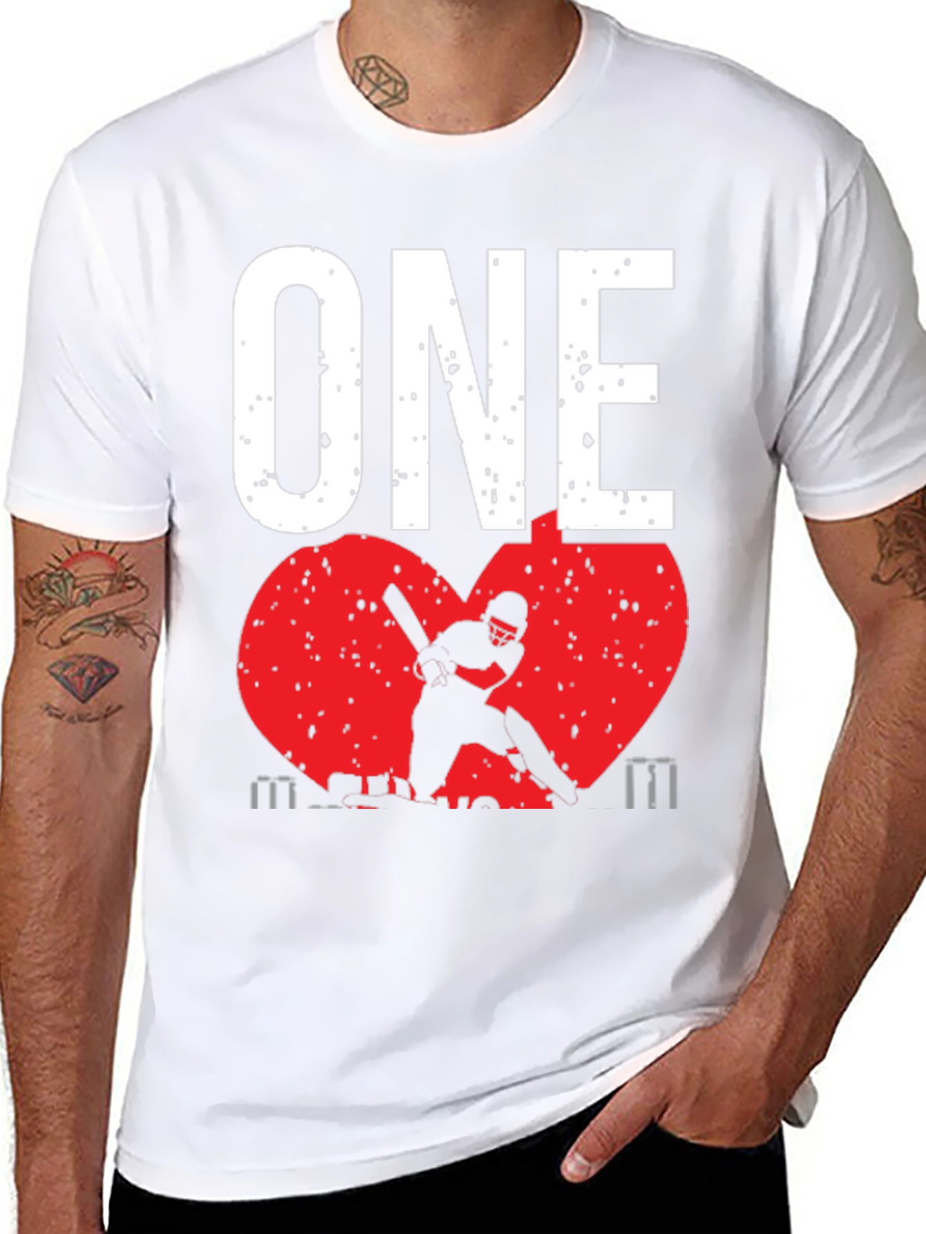 ONE Cricket Fan T-Shirt - Red Heart Design