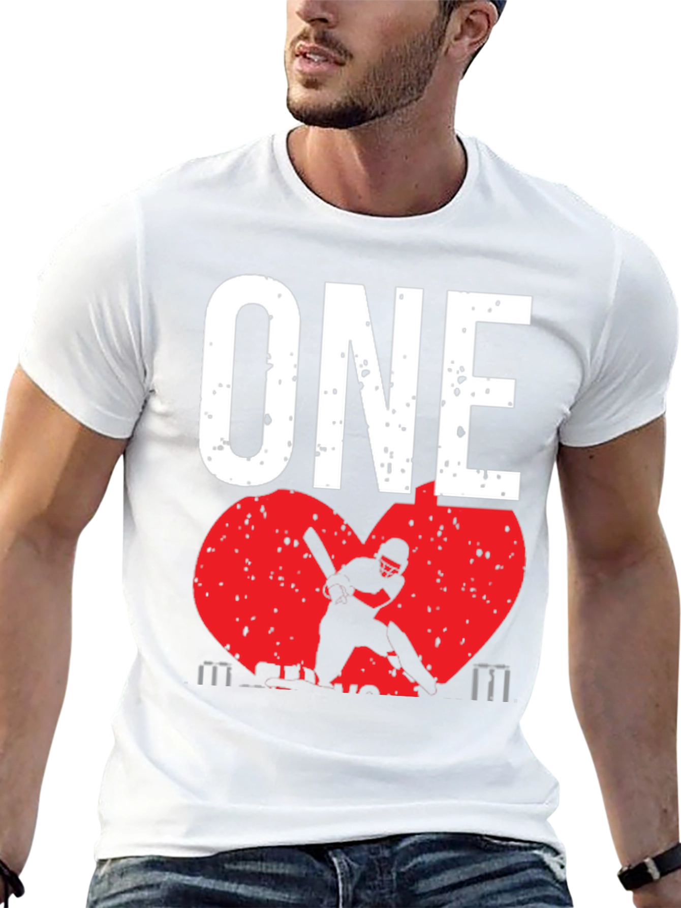 ONE Cricket Fan T-Shirt - Red Heart Design