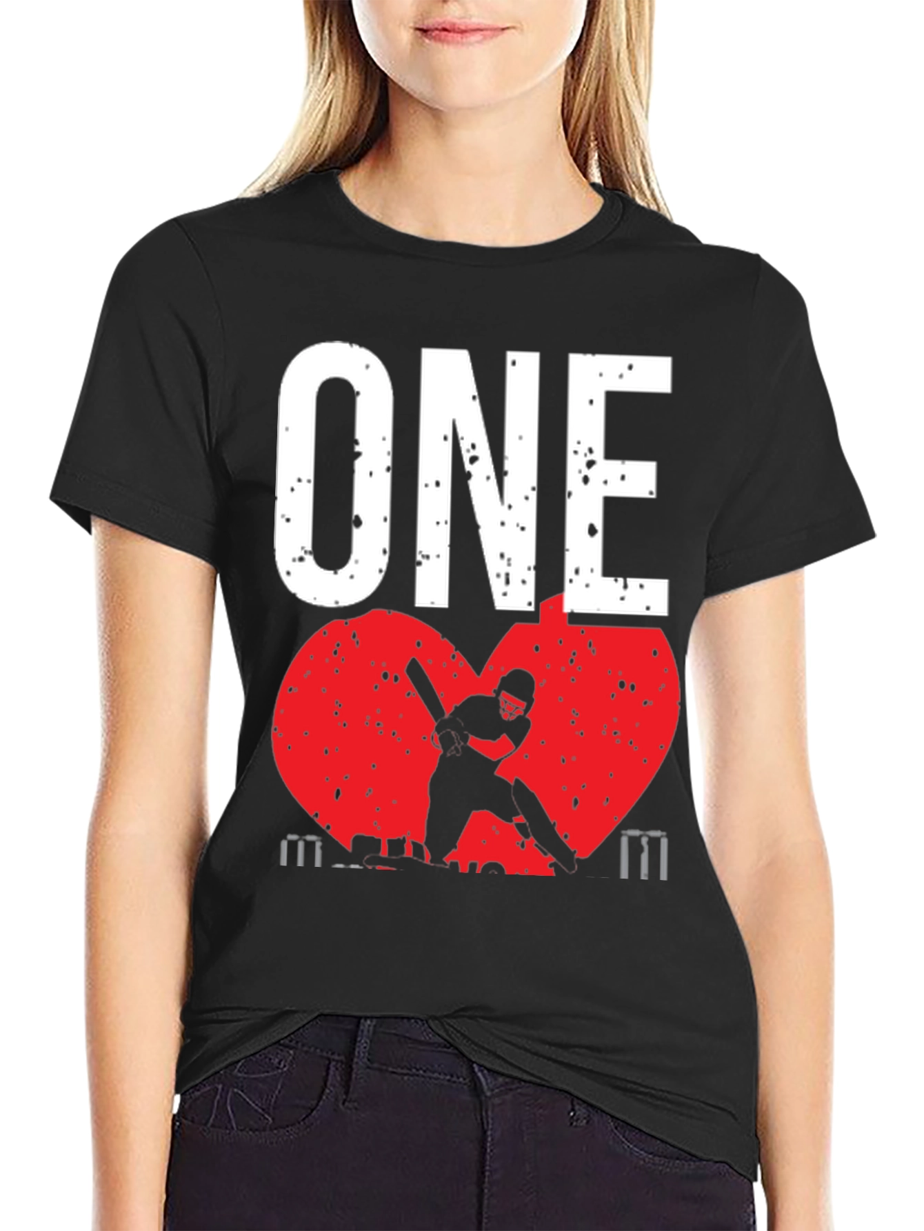 ONE Cricket Fan T-Shirt - Red Heart Design