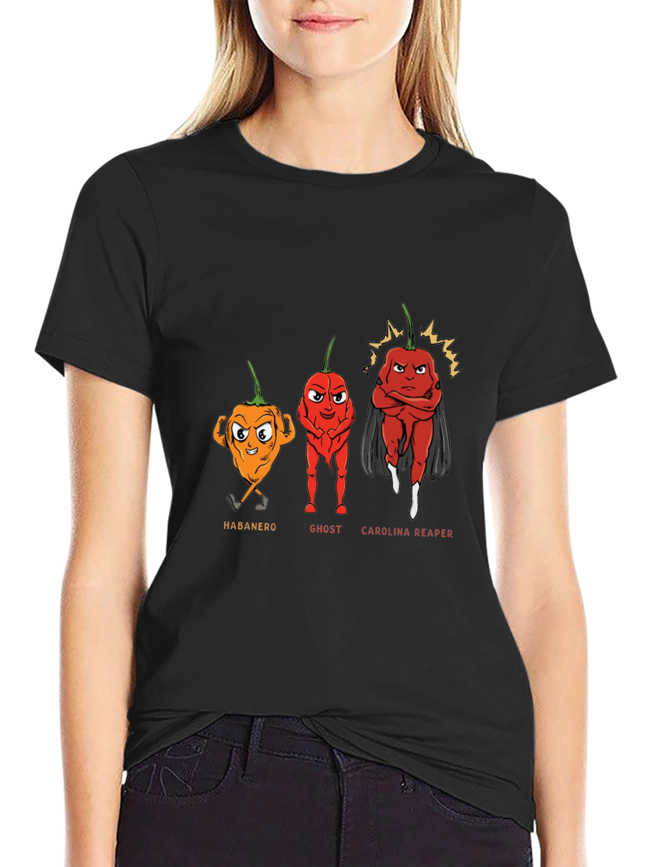 Spicy Pepper Cartoon Graphic T-Shirt