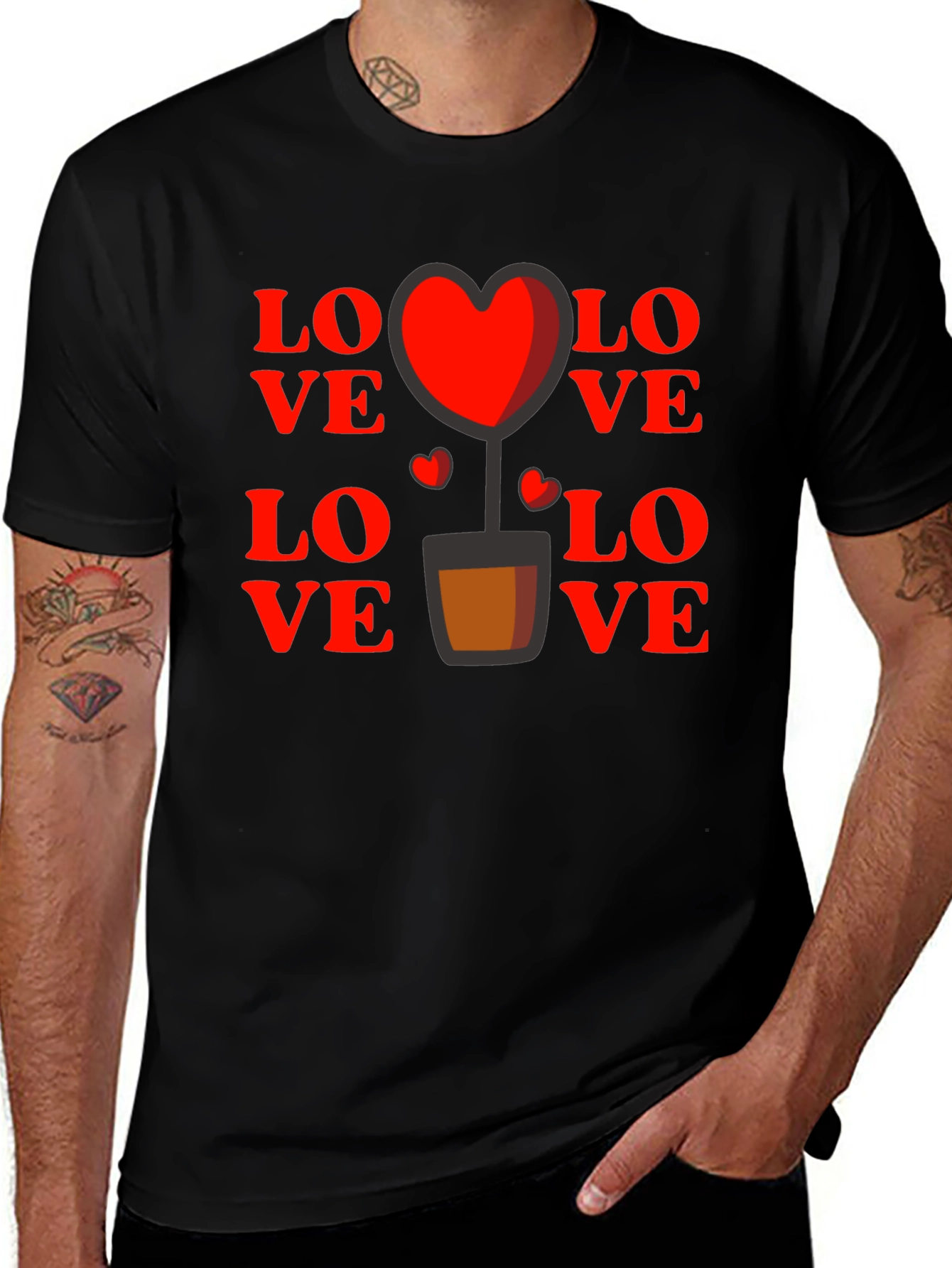 Love Heart Plant Graphic Tee - Black
