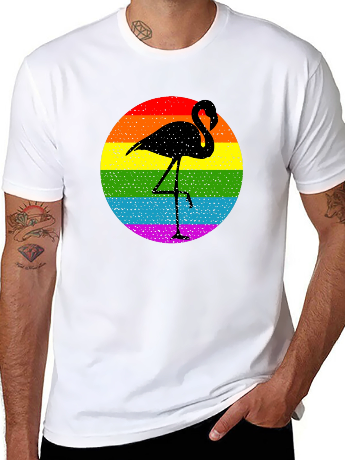 Rainbow Flamingo Graphic Tee - Stylish & Unique