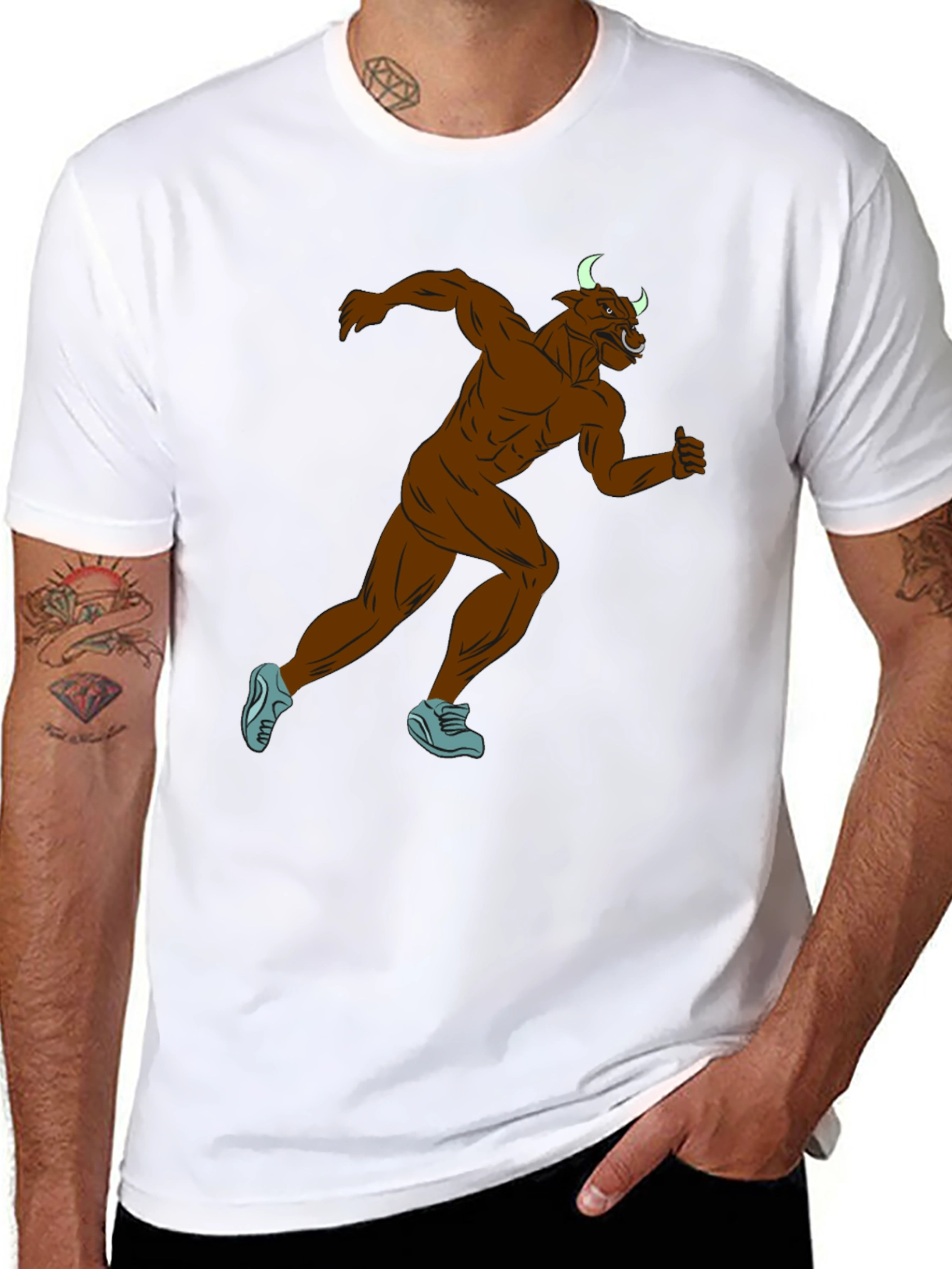 Running Minotaur Graphic Tee - Black Cotton Blend Shirt