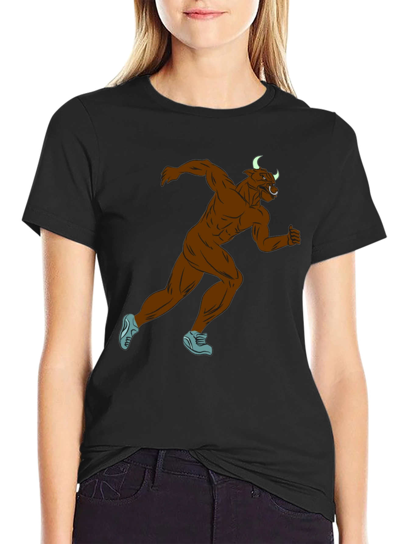 Running Minotaur Graphic Tee - Black Cotton Blend Shirt