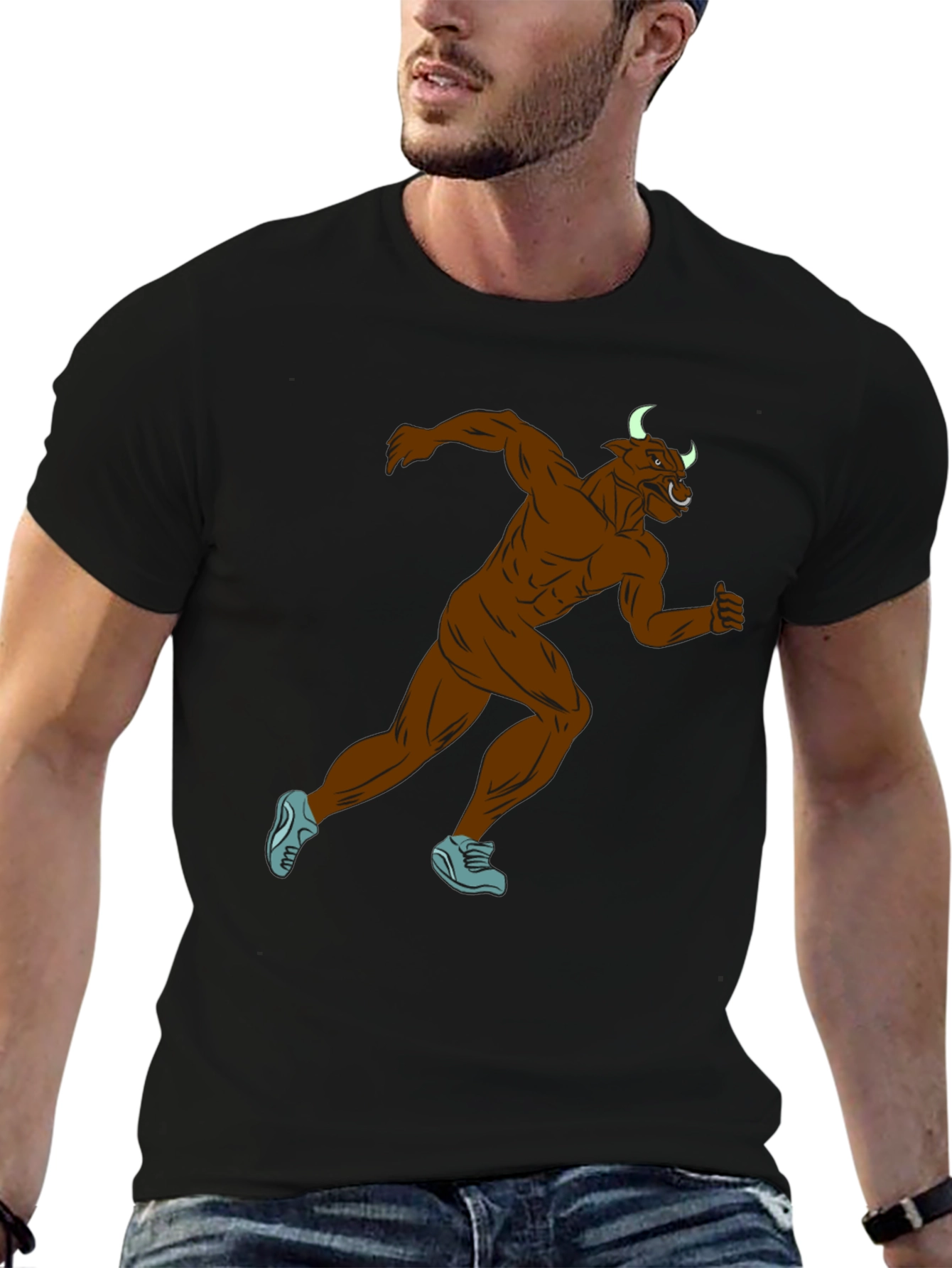 Running Minotaur Graphic Tee - Black Cotton Blend Shirt