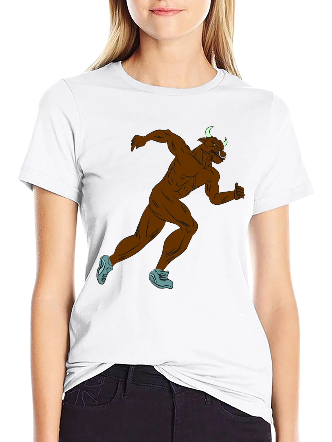 Running Minotaur Graphic Tee - Black Cotton Blend Shirt