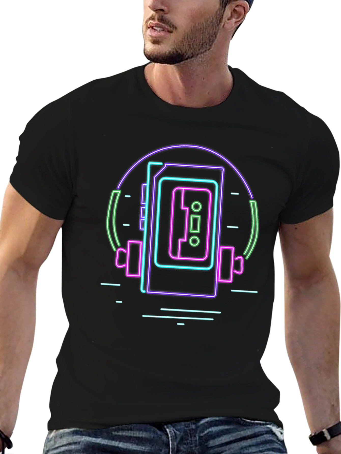 Retro Neon Cassette Player Graphic Tee