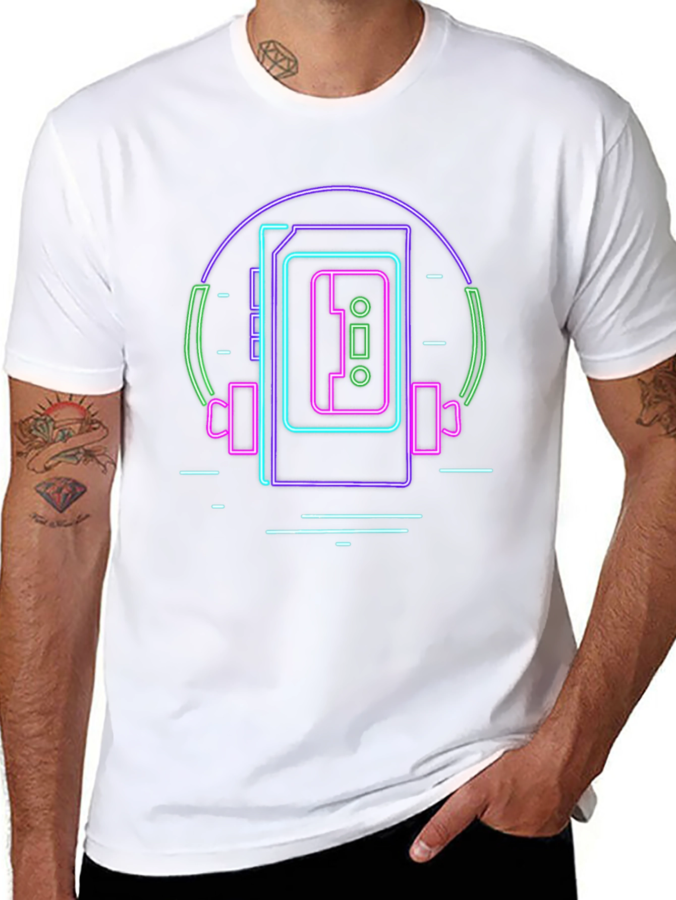 Retro Neon Cassette Player Graphic Tee
