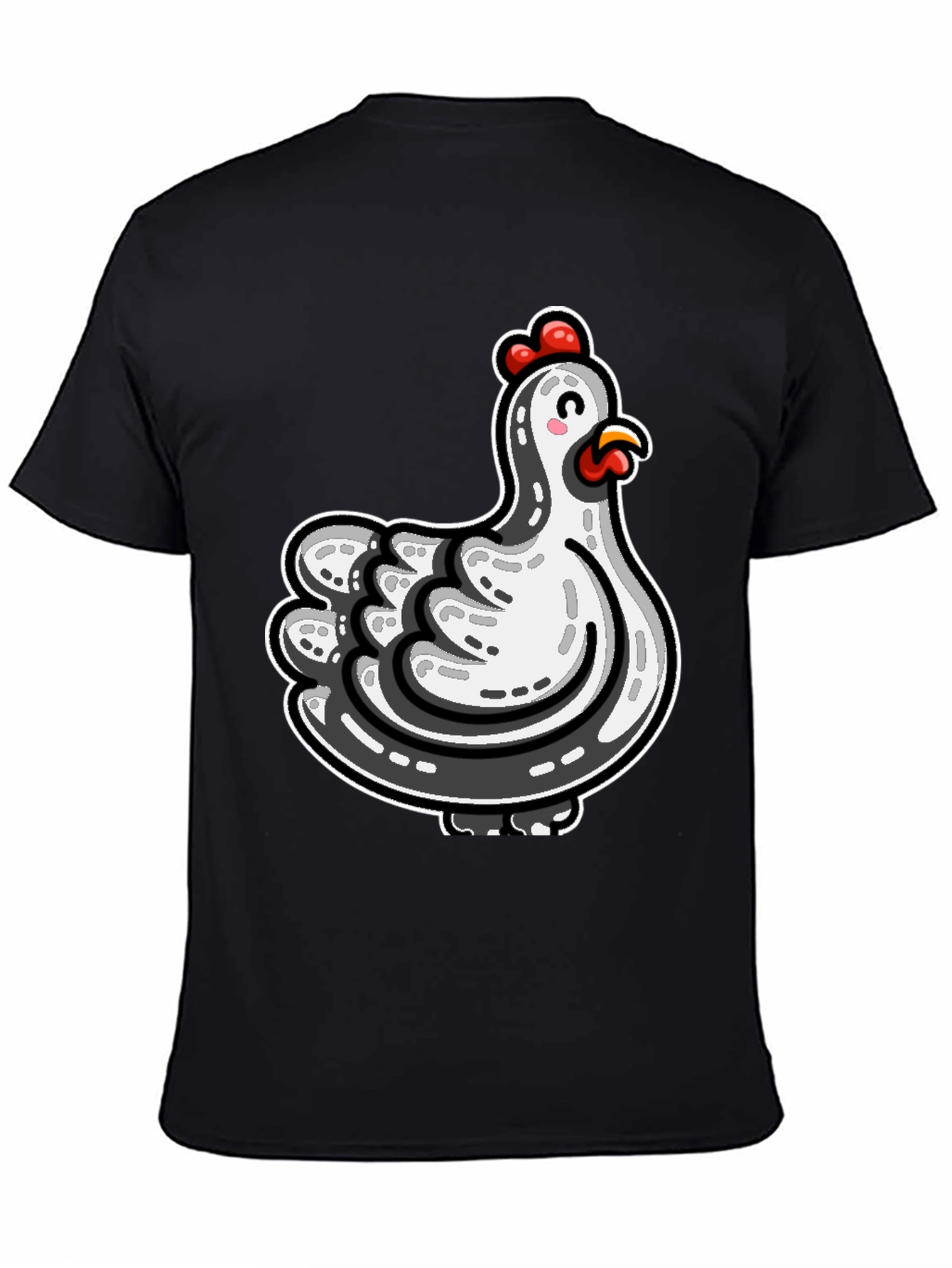 Cute Cartoon Chicken Graphic Tee - Black
