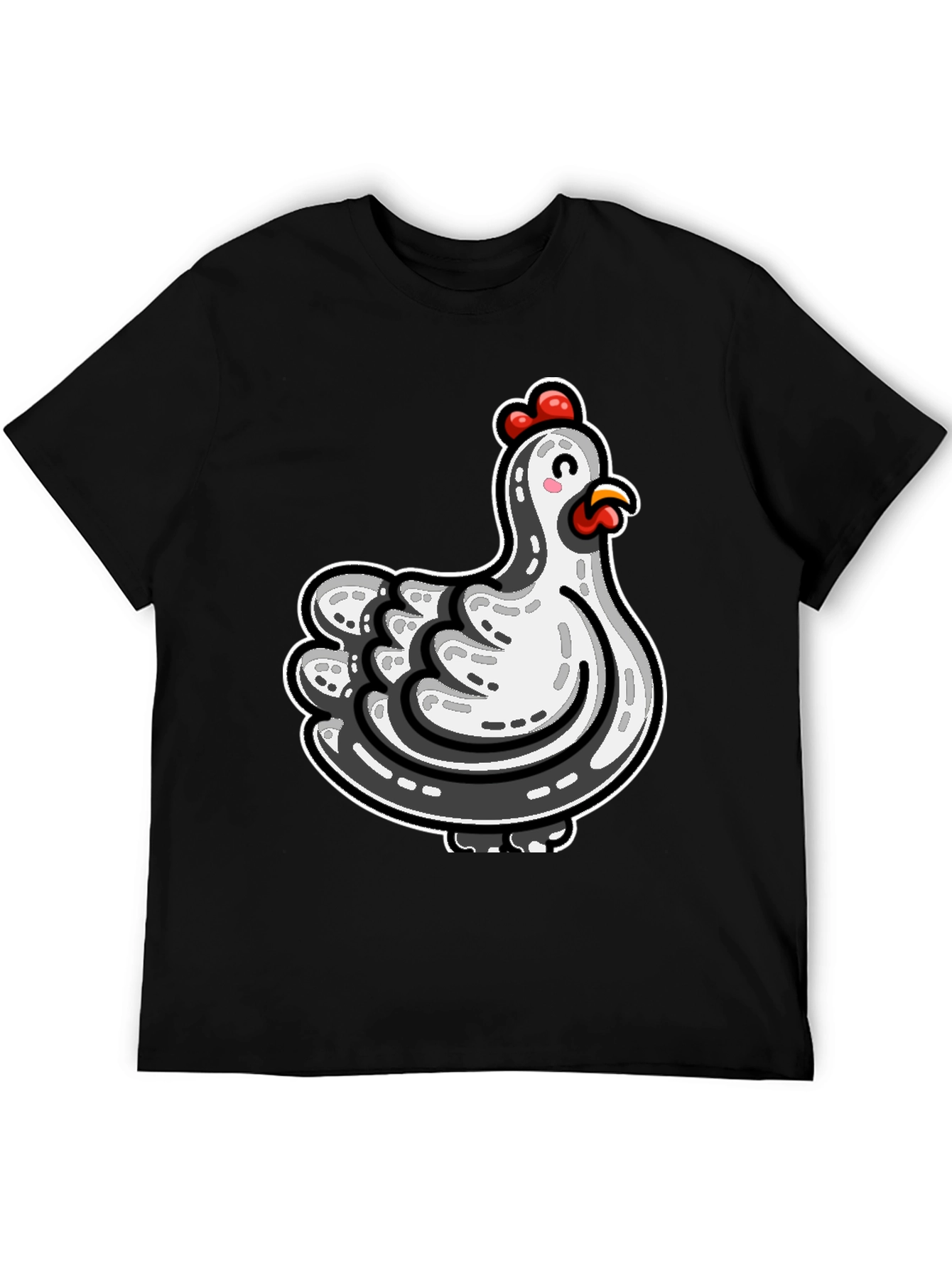 Cute Cartoon Chicken Graphic Tee - Black