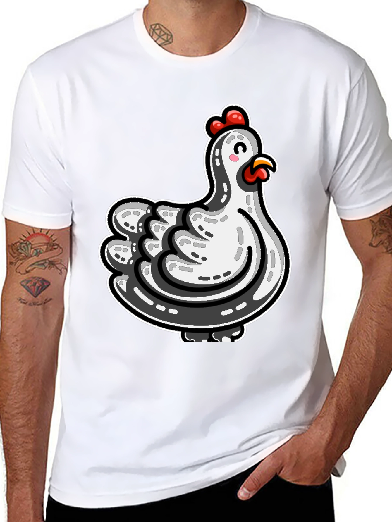 Cute Cartoon Chicken Graphic Tee - Black