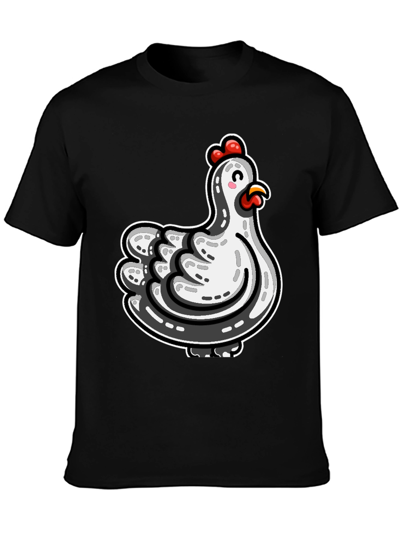 Cute Cartoon Chicken Graphic Tee - Black