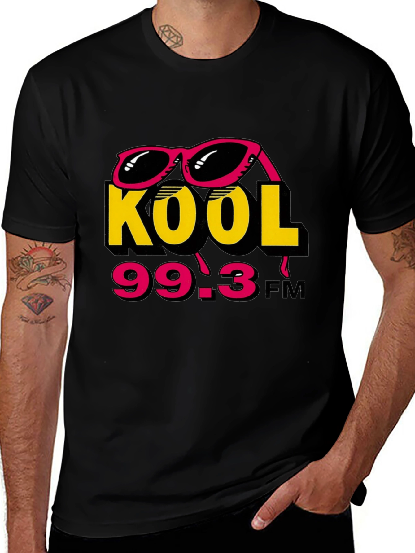 Kool 99.3 FM Black T-Shirt with Sunglasses Design