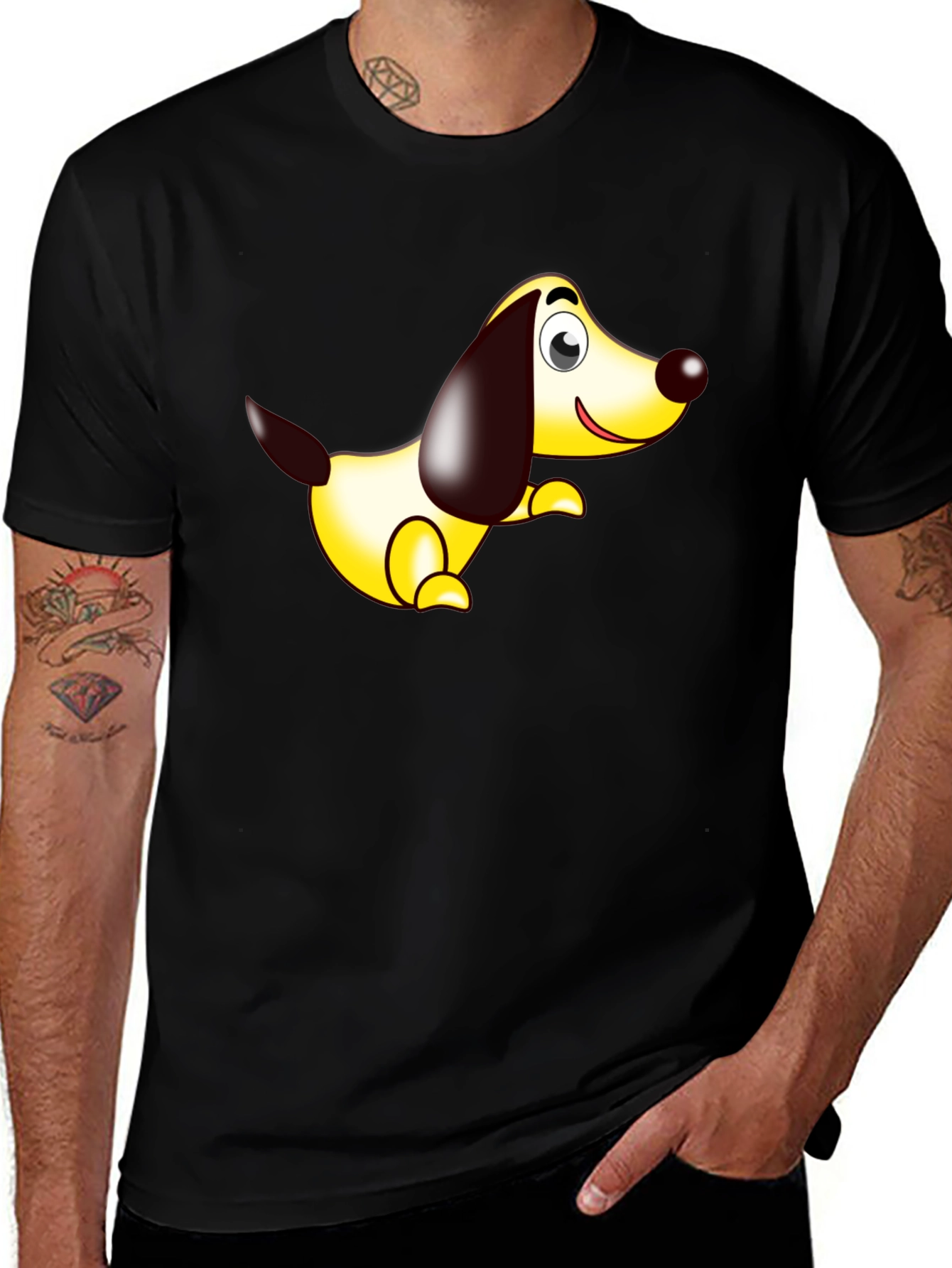 Cartoon Dog Graphic Tee - Black Comfort Fit