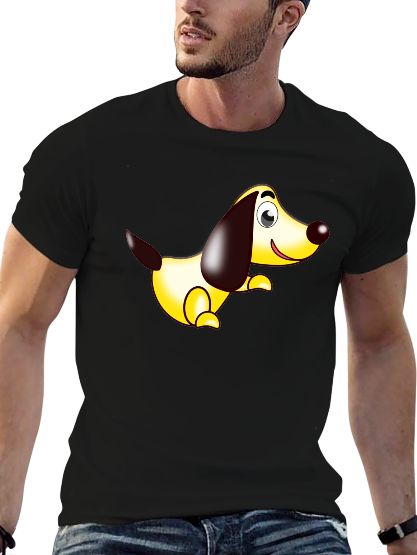 Cartoon Dog Graphic Tee - Black Comfort Fit