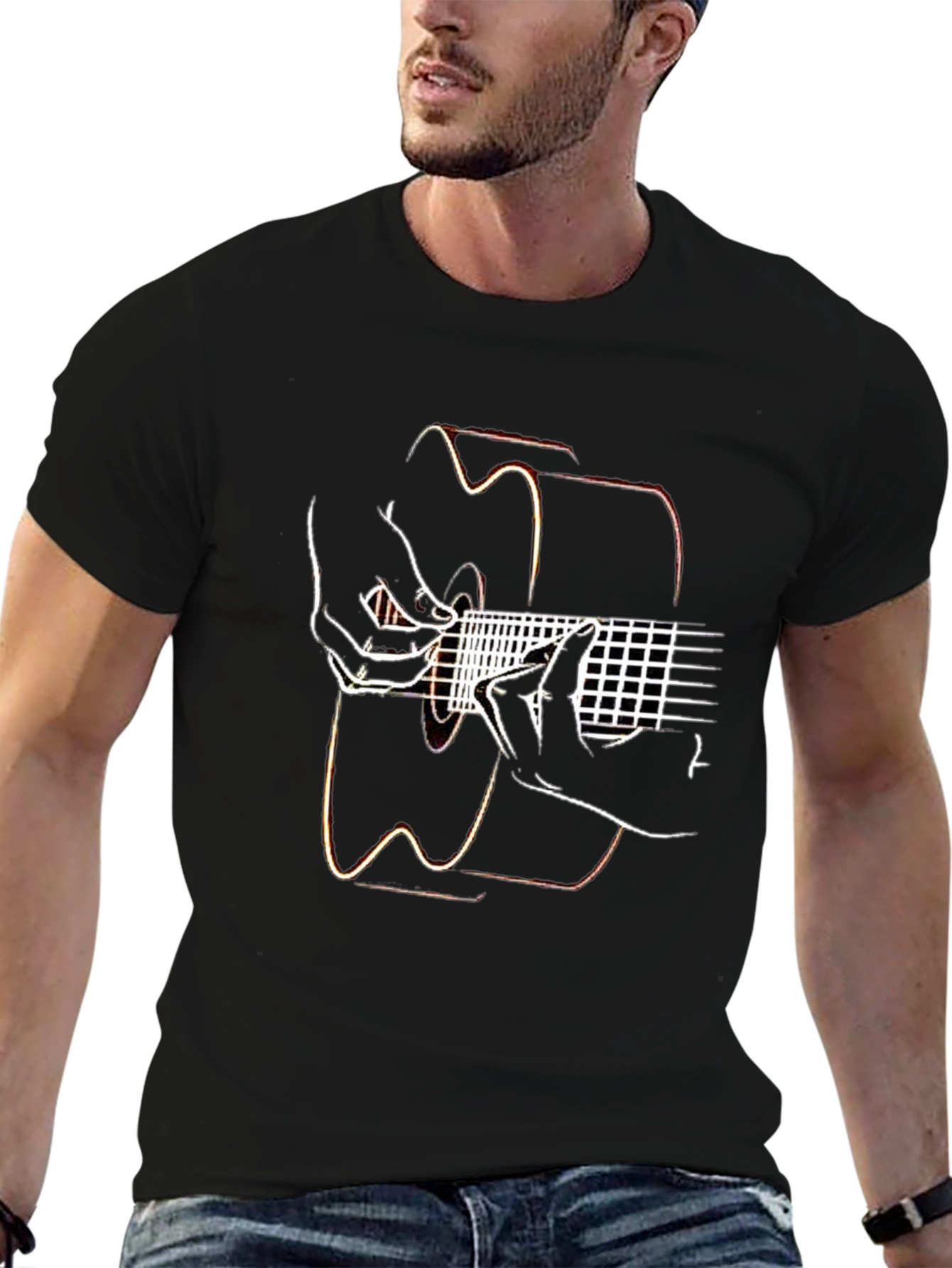 Guitar Player Graphic T-Shirt - Black