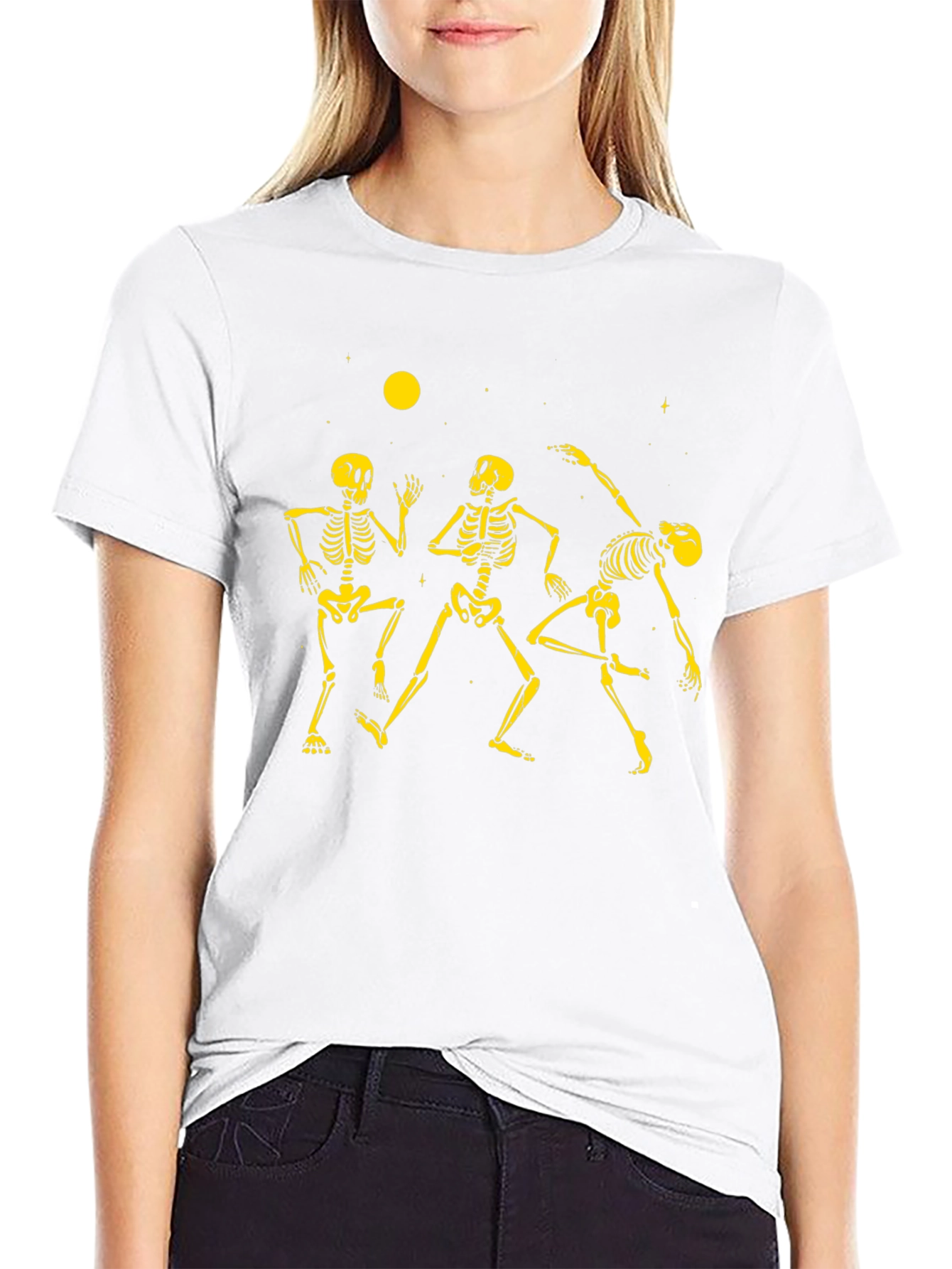 Dancing Skeletons Graphic Tee - Black Cotton Crew Neck