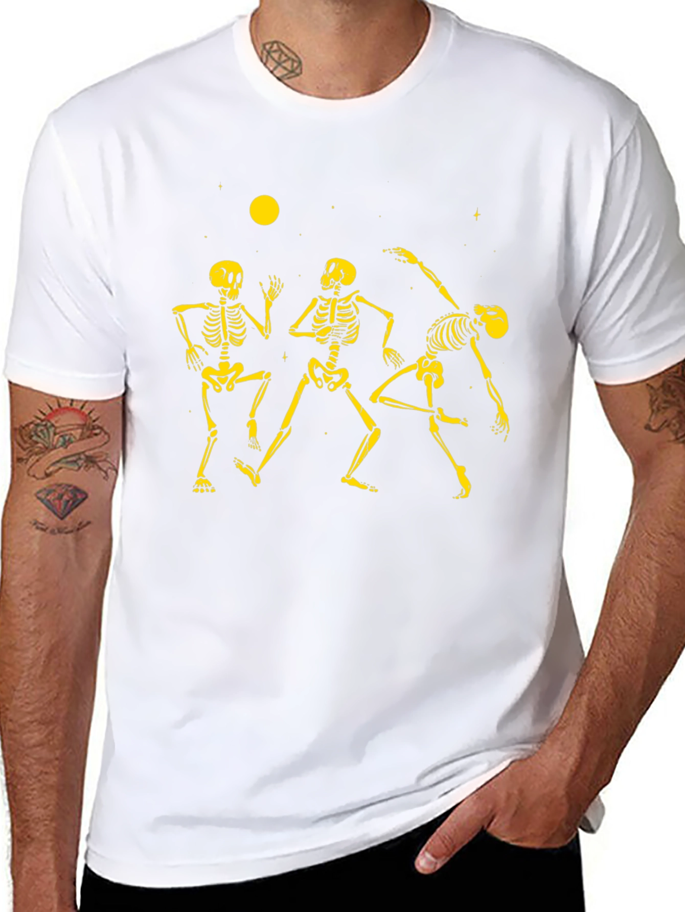 Dancing Skeletons Graphic Tee - Black Cotton Crew Neck