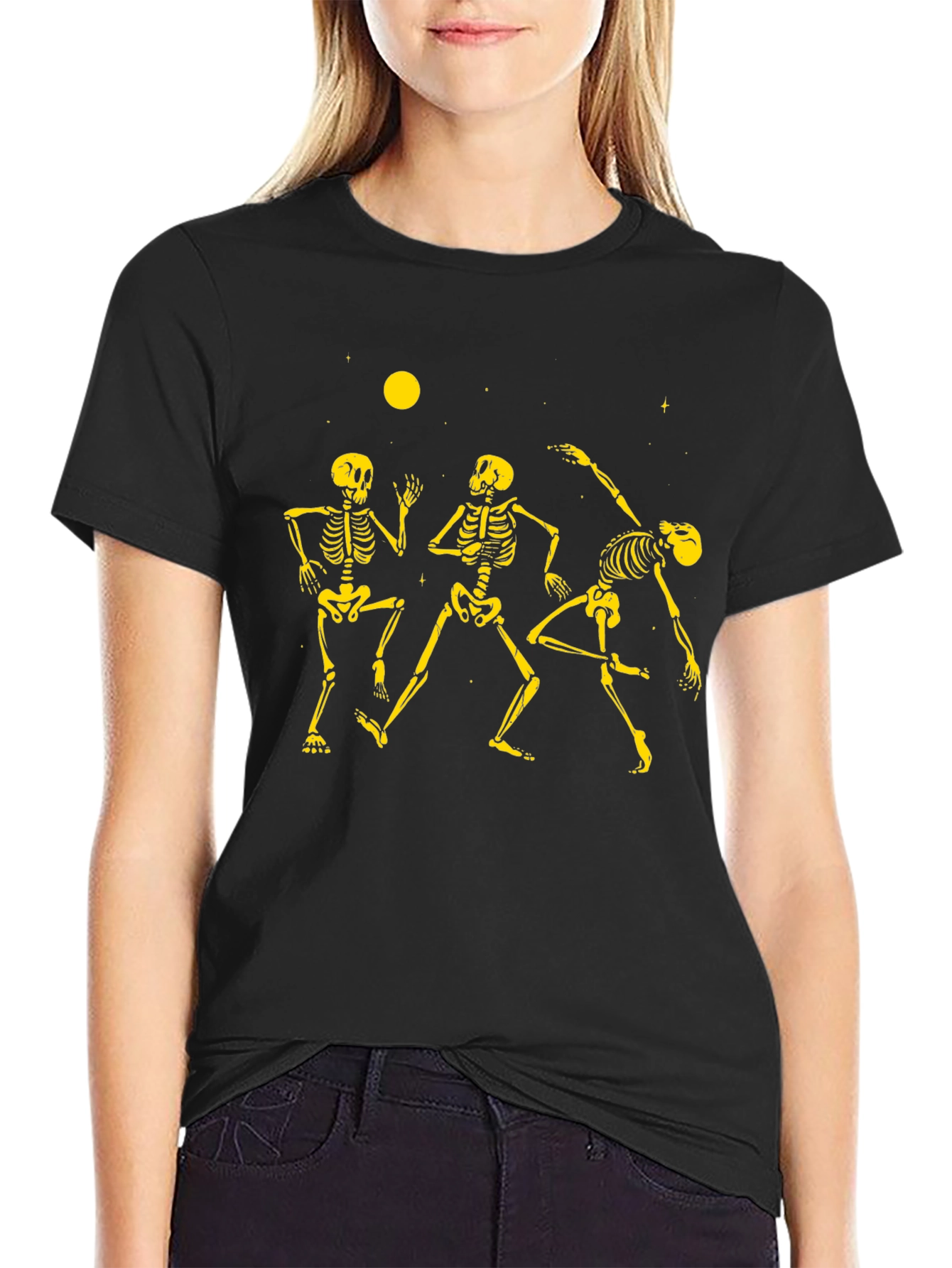 Dancing Skeletons Graphic Tee - Black Cotton Crew Neck