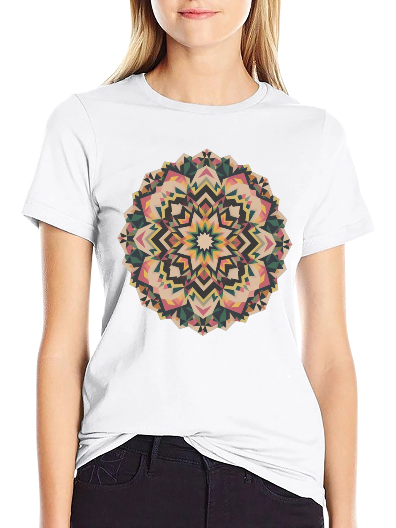 Geometric Mandala Print Black Tee