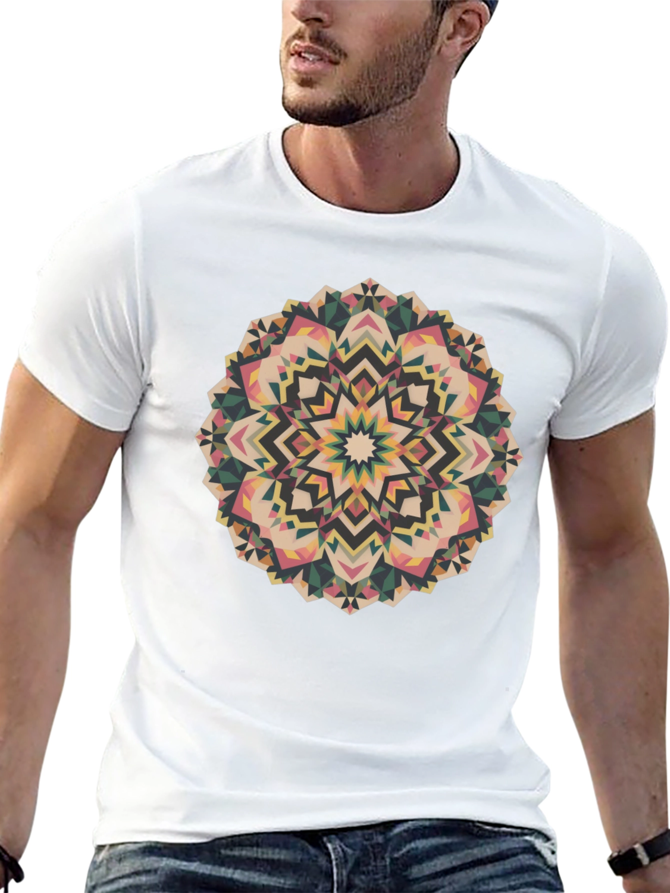 Geometric Mandala Print Black Tee