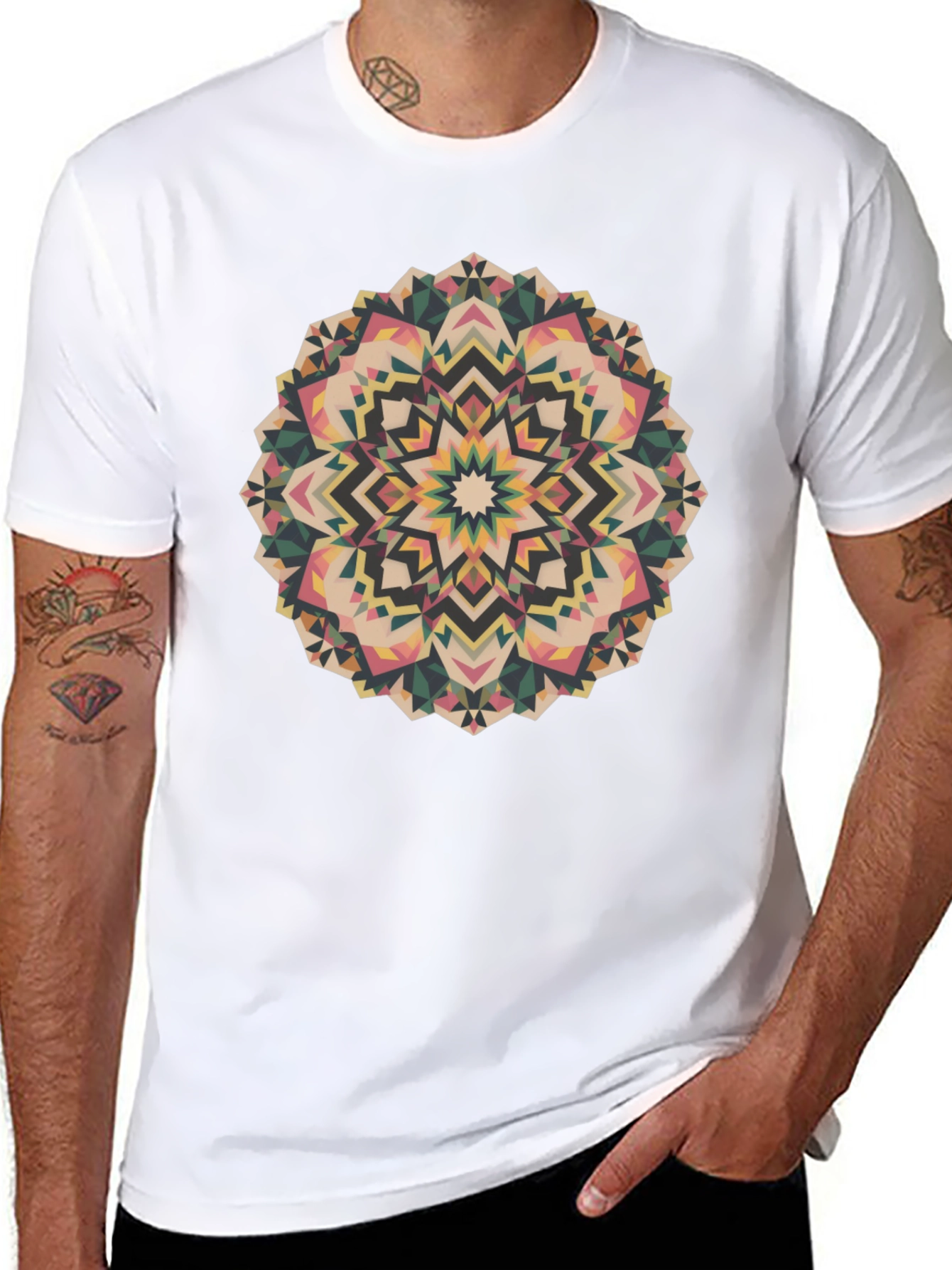 Geometric Mandala Print Black Tee